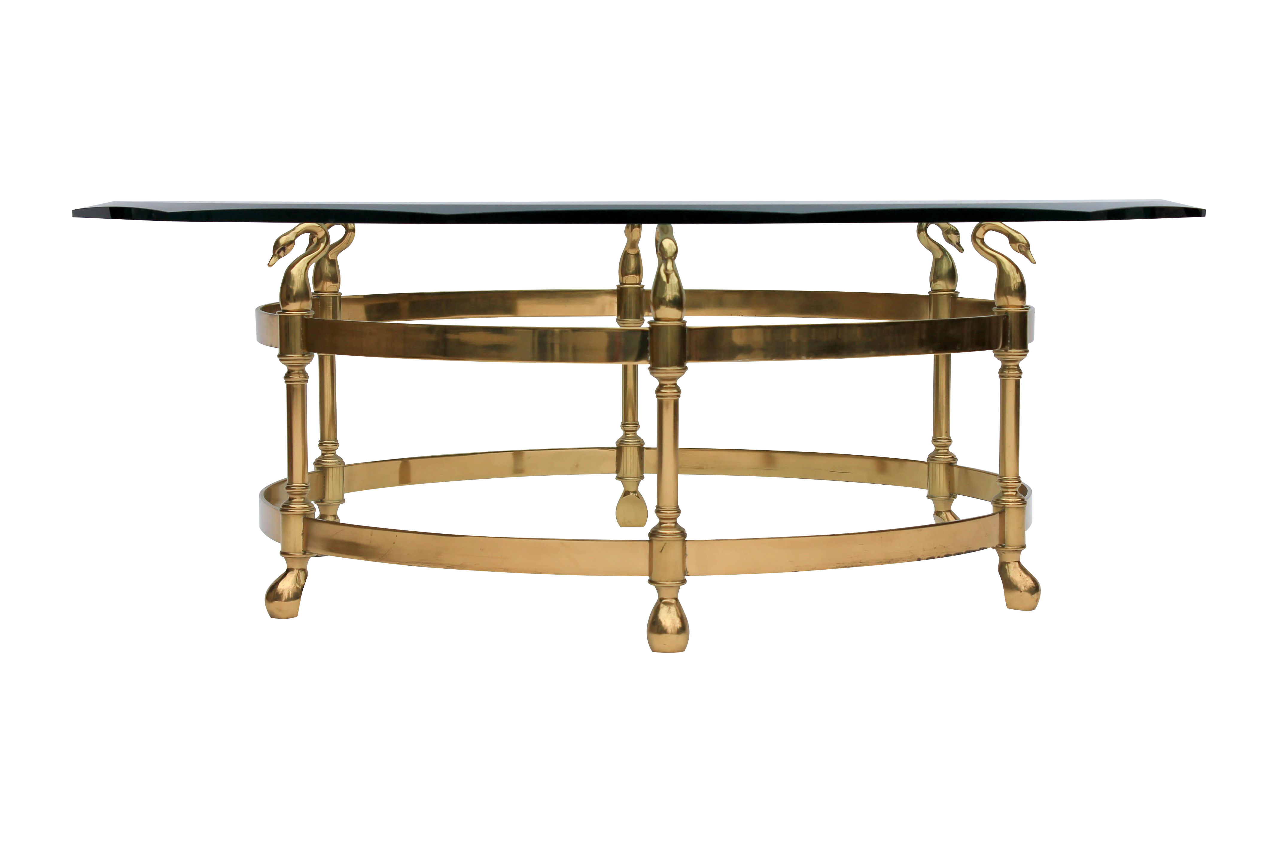 Brass & Glass Coffee Table With Swan Heads Chairish