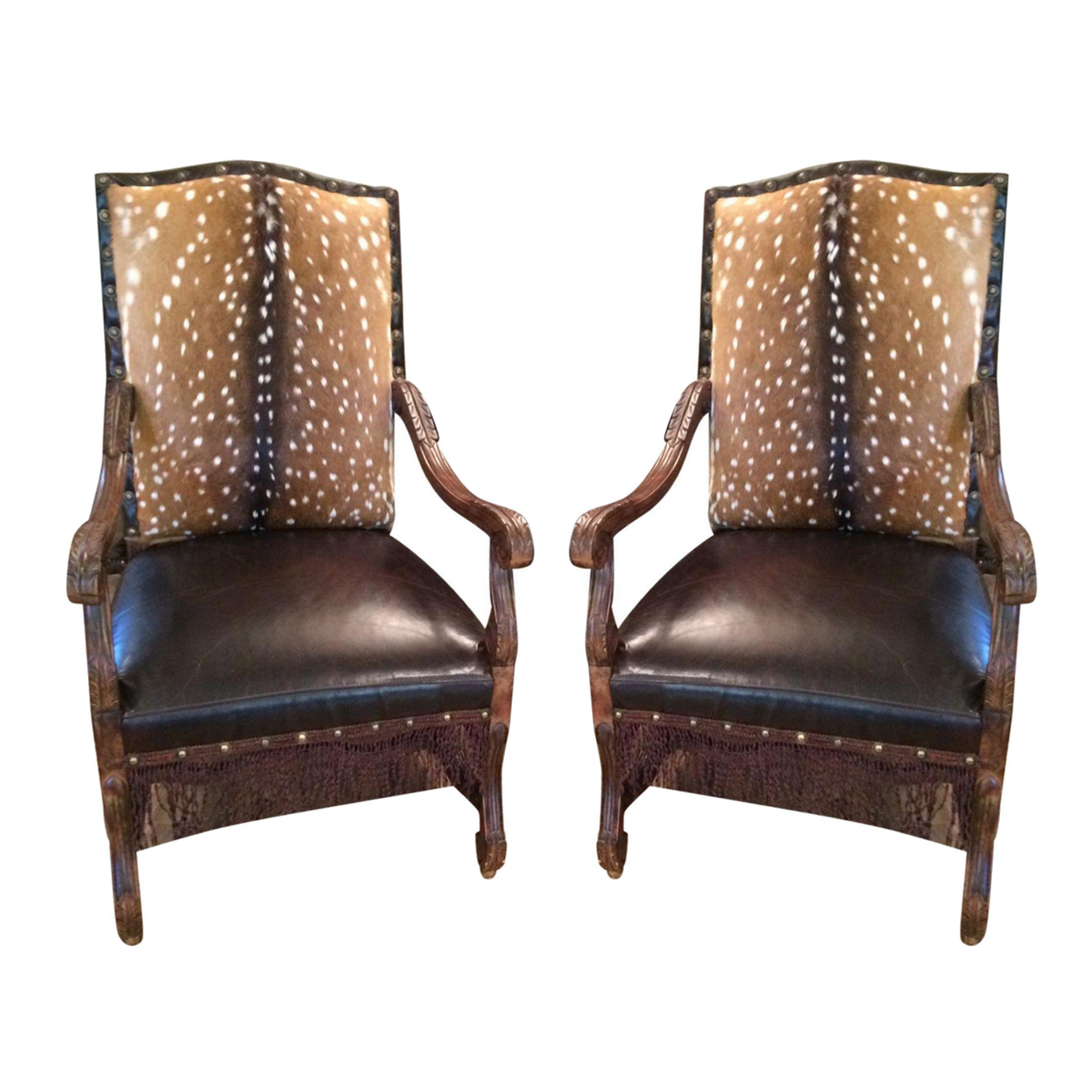 Axis Deer Hide & Leather Armchairs Pair Chairish