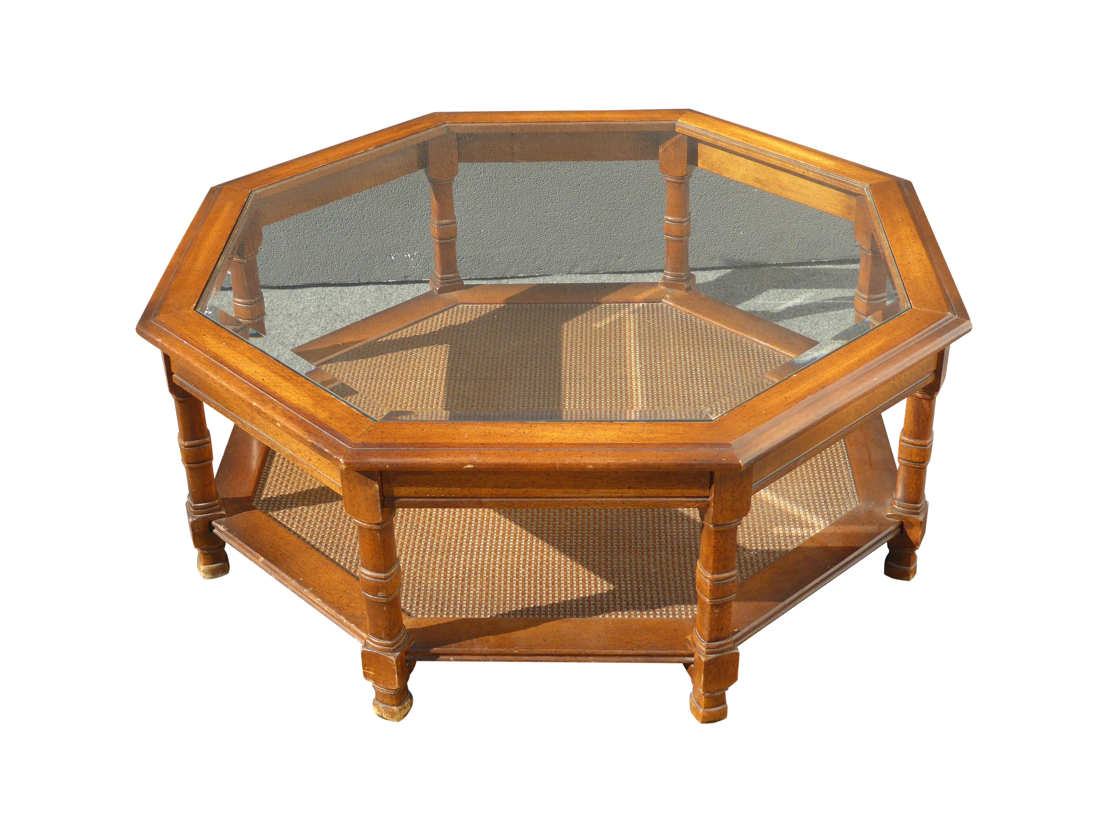 Mid Century Octagon Beveled Glass Top Coffee Table | Chairish