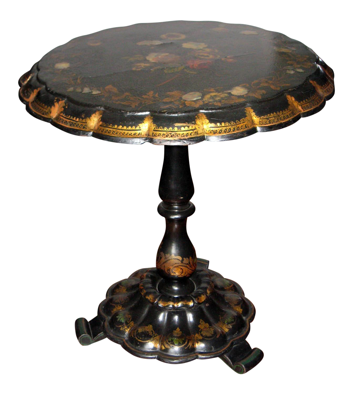 Antique Paper Mache Tilt Top Table With Mother of Pearl Inlays Chairish