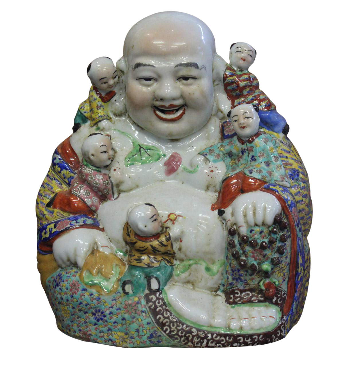Canton Porcelain Happy Buddha w/ Kids Statue Chairish