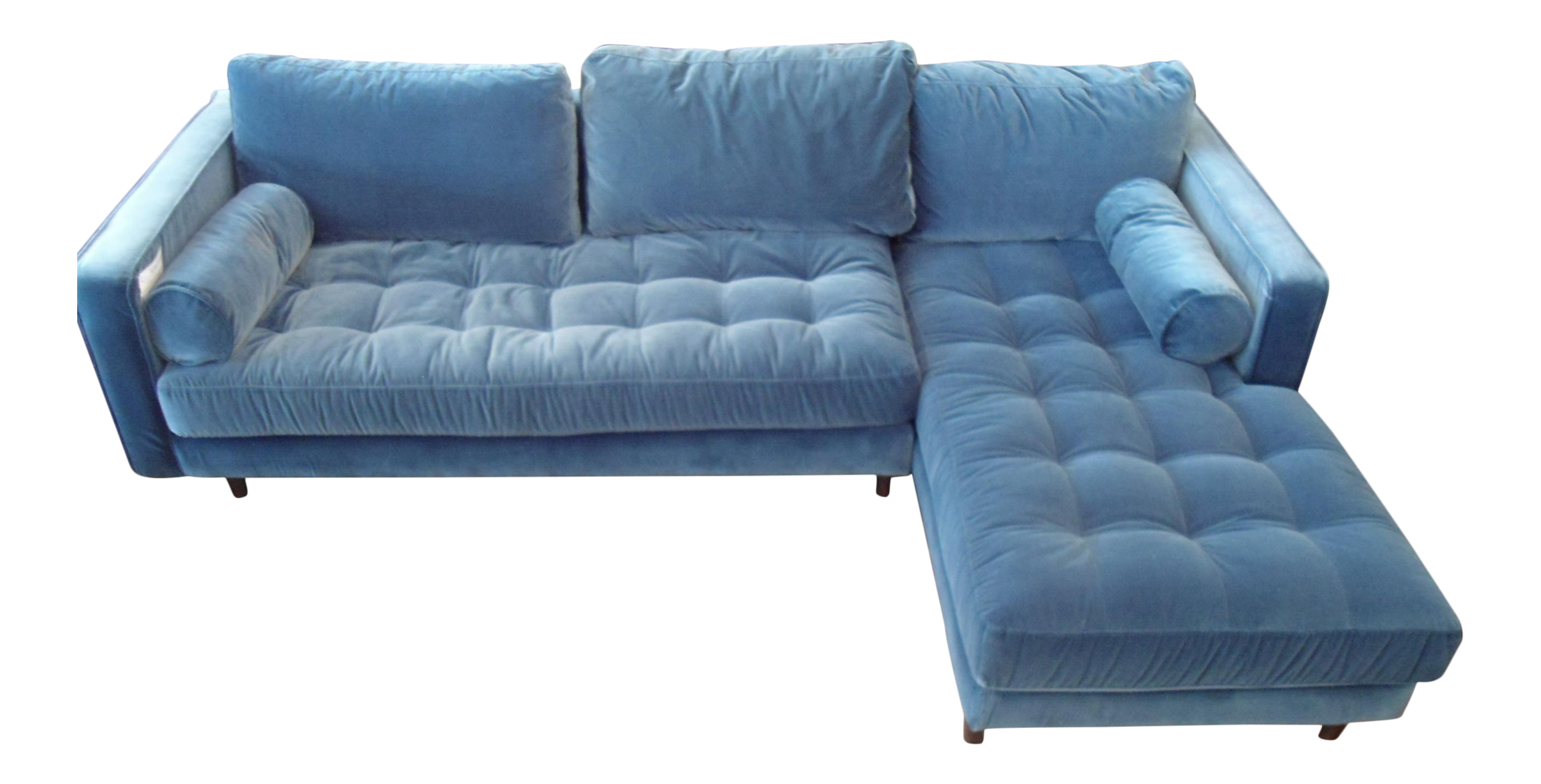 Pacific Blue Velvet Sectional Sofa | Chairish