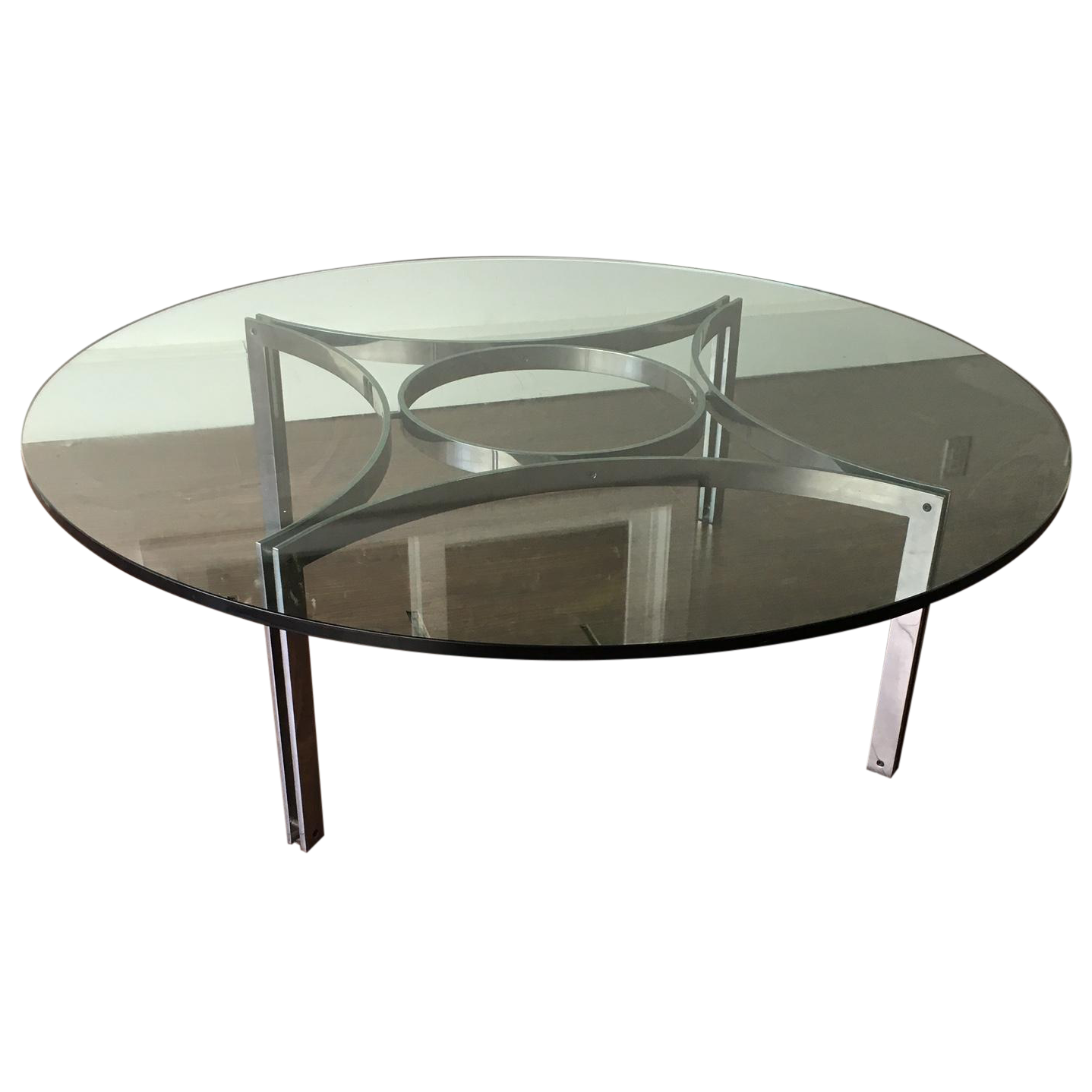 Large Glass Top Coffee Table With Chrome Base Chairish