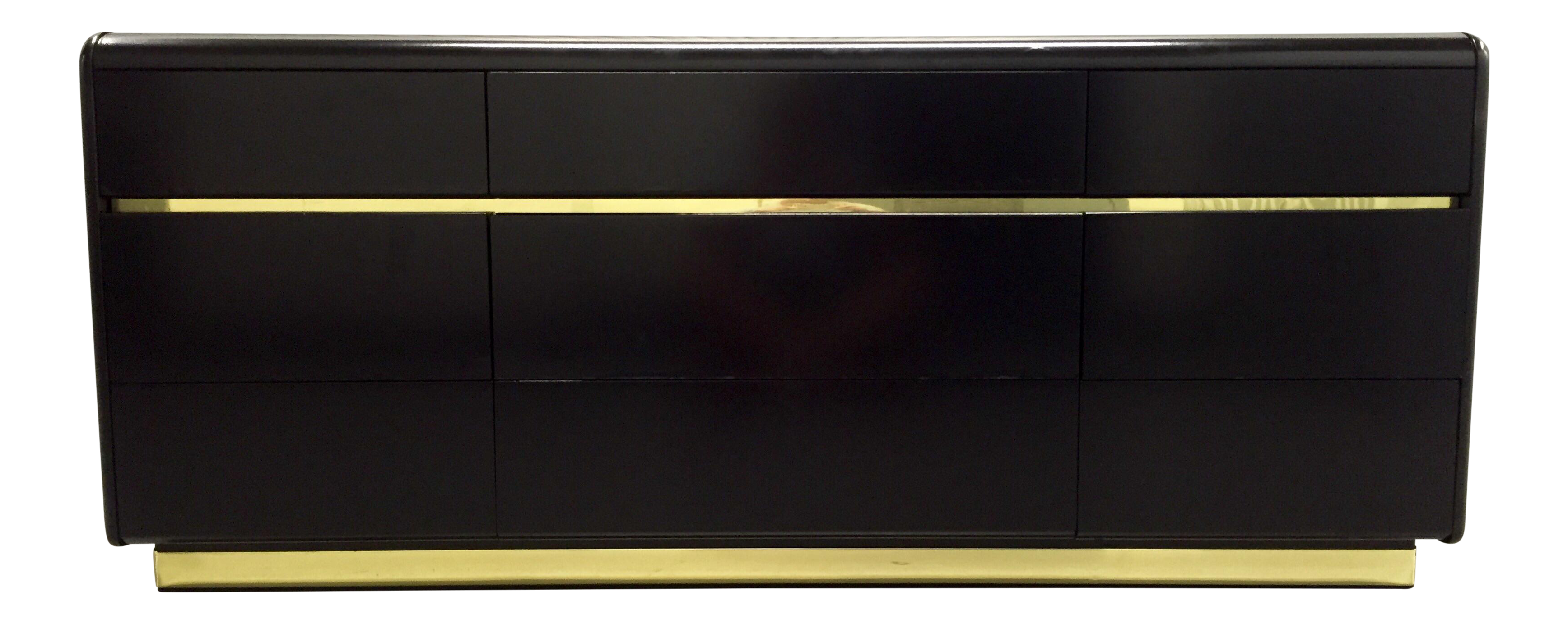 Lane Black Lacquer & Brass Detail Dresser Chairish