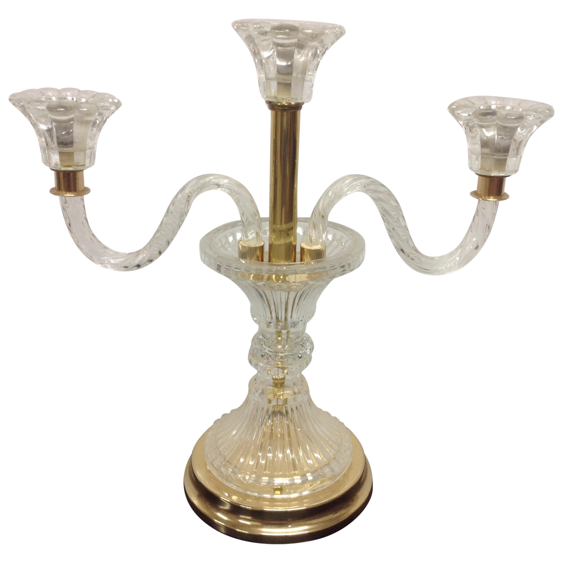 Hollywood Regency Crystal & Brass 3 Arm Candelabra Chairish