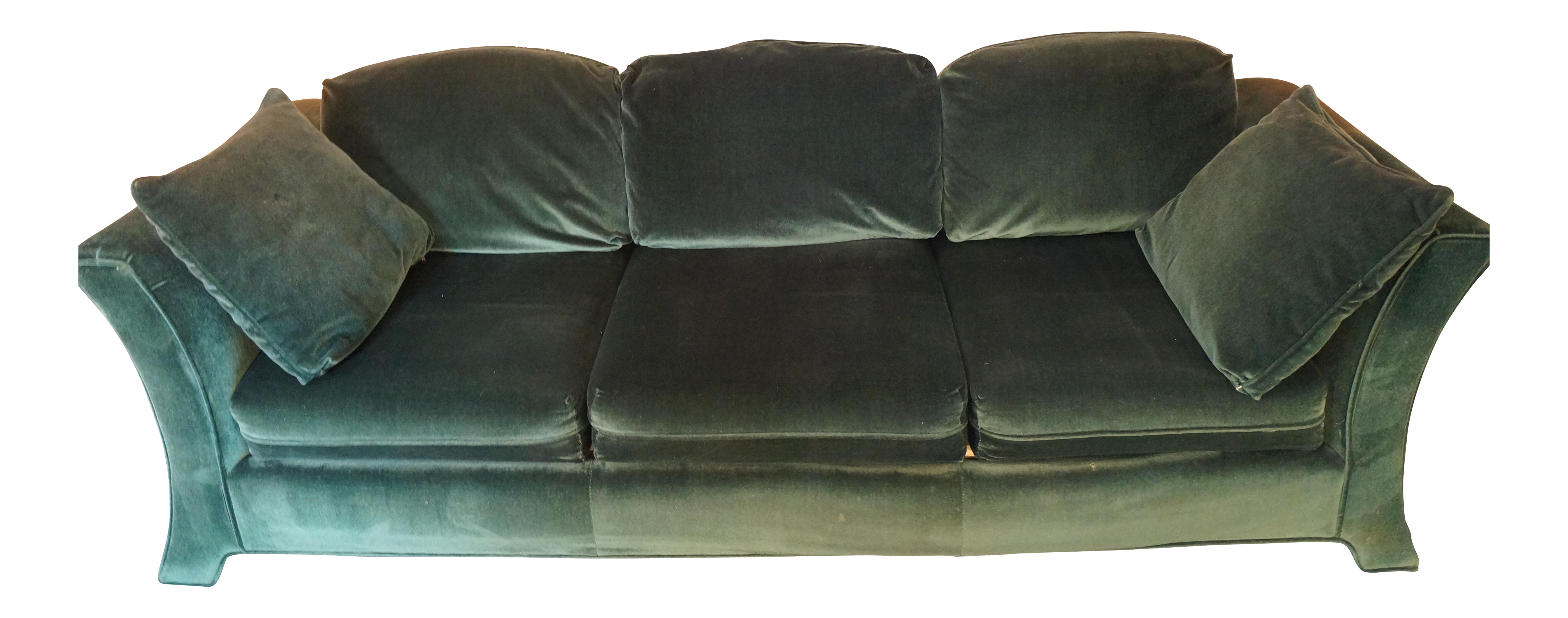 Broyhill Emerald Green Velvet Sofa | Chairish Broyhill Emerald Green Velvet Sofa | Chairish