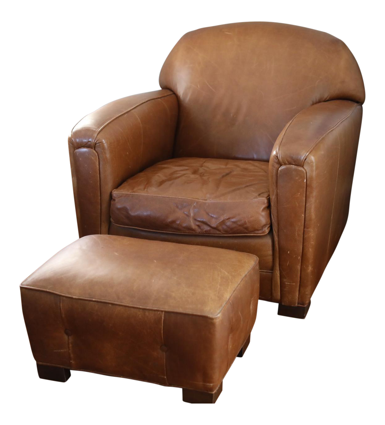 Vintage Brown Leather Club Chair & Ottoman | Chairish