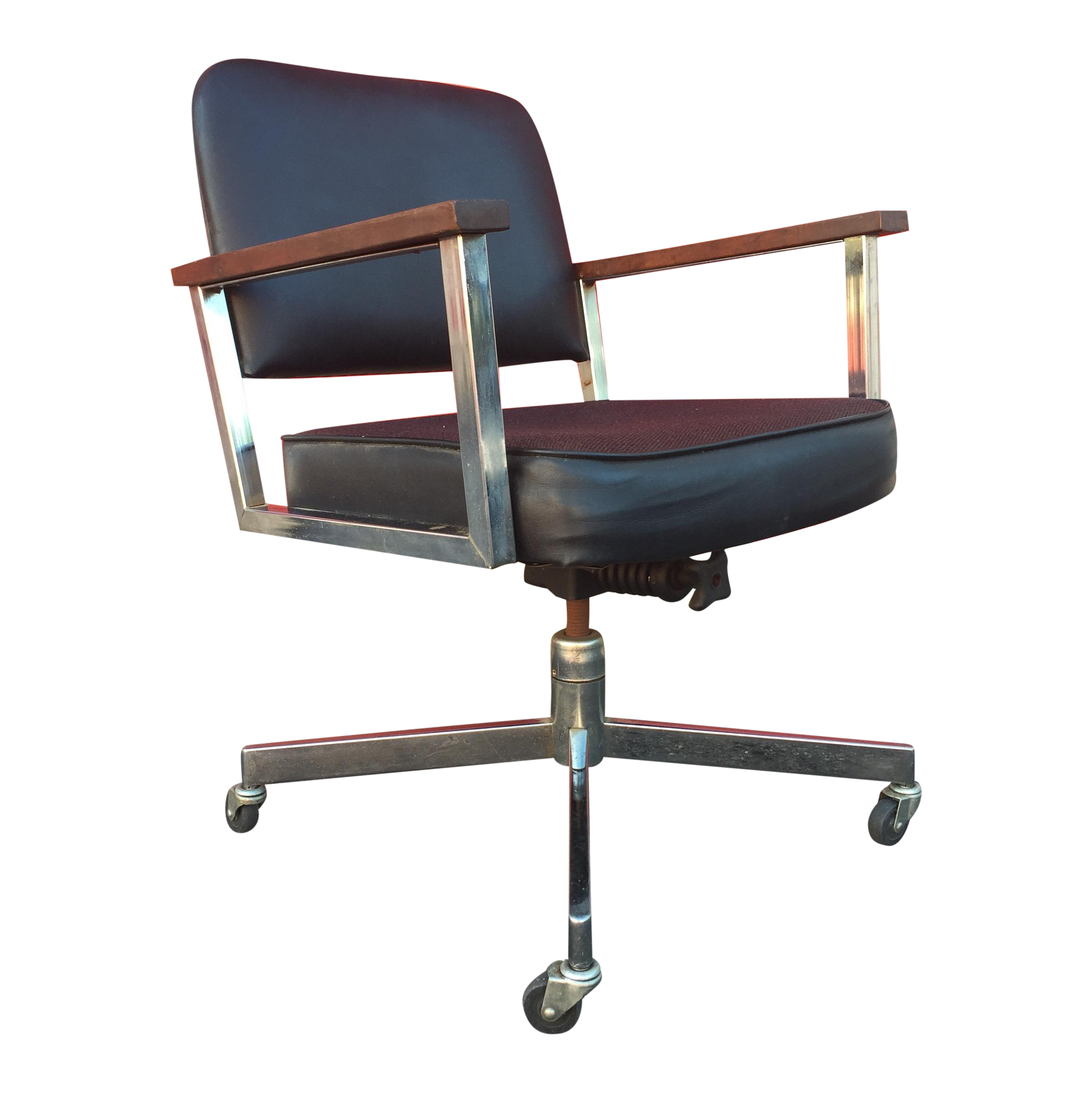 MidCentury Wheeled Desk Chair With Chrome & Wood Chairish