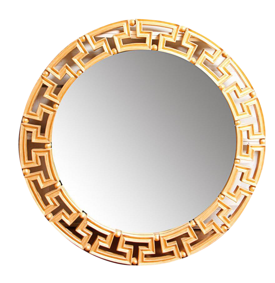 Glam Gold Greek Key Round Wall Mirror Chairish