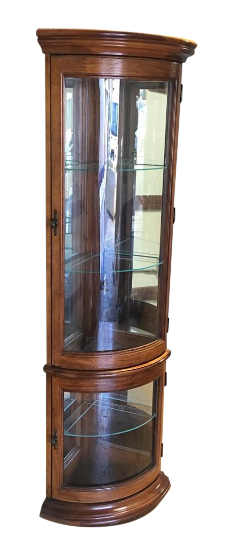 Solid Wood Corner Curio Cabinet With Glass Doors | Chairish