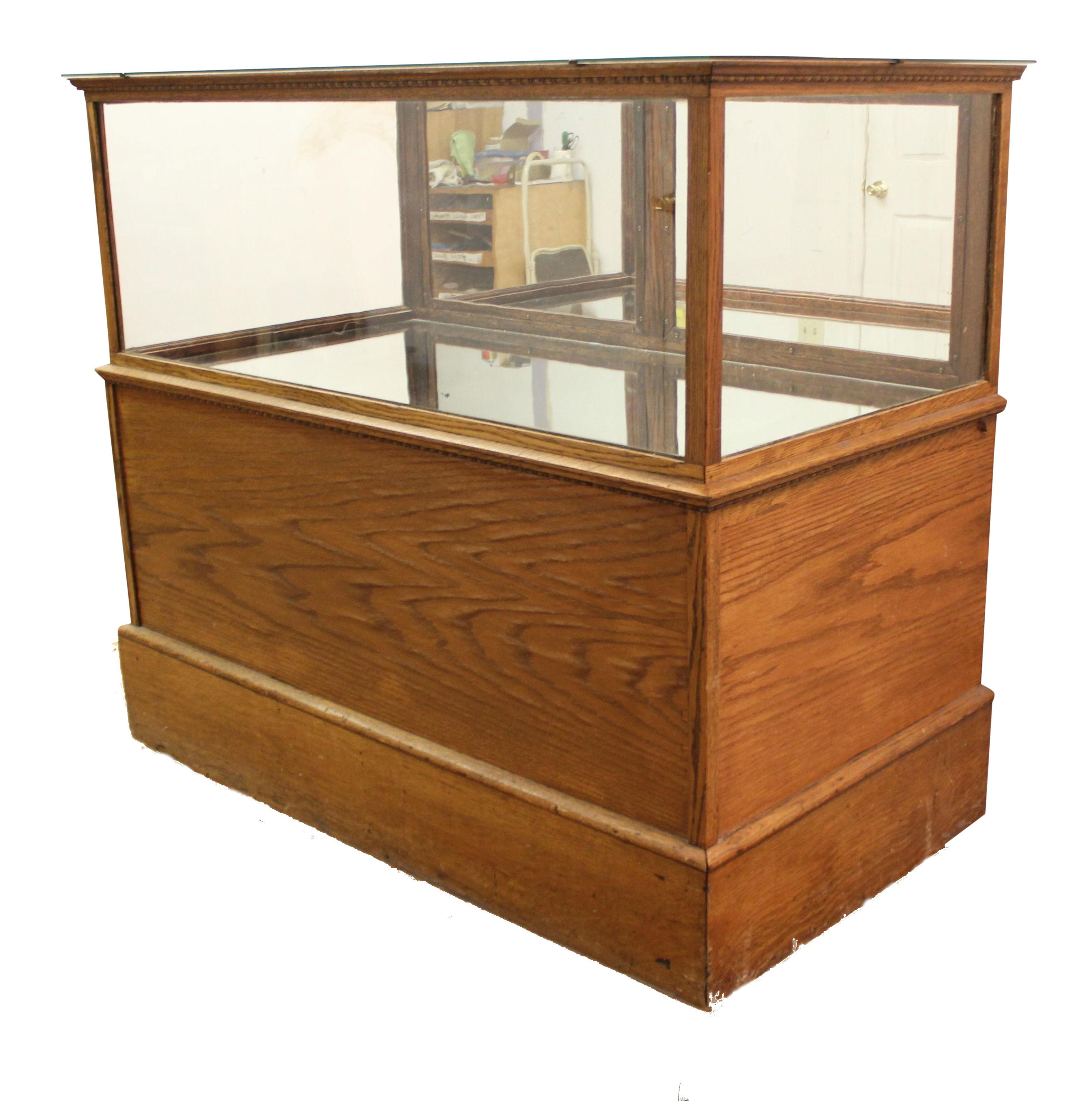 Antique Oak & Glass Mirrored Display Case Chairish