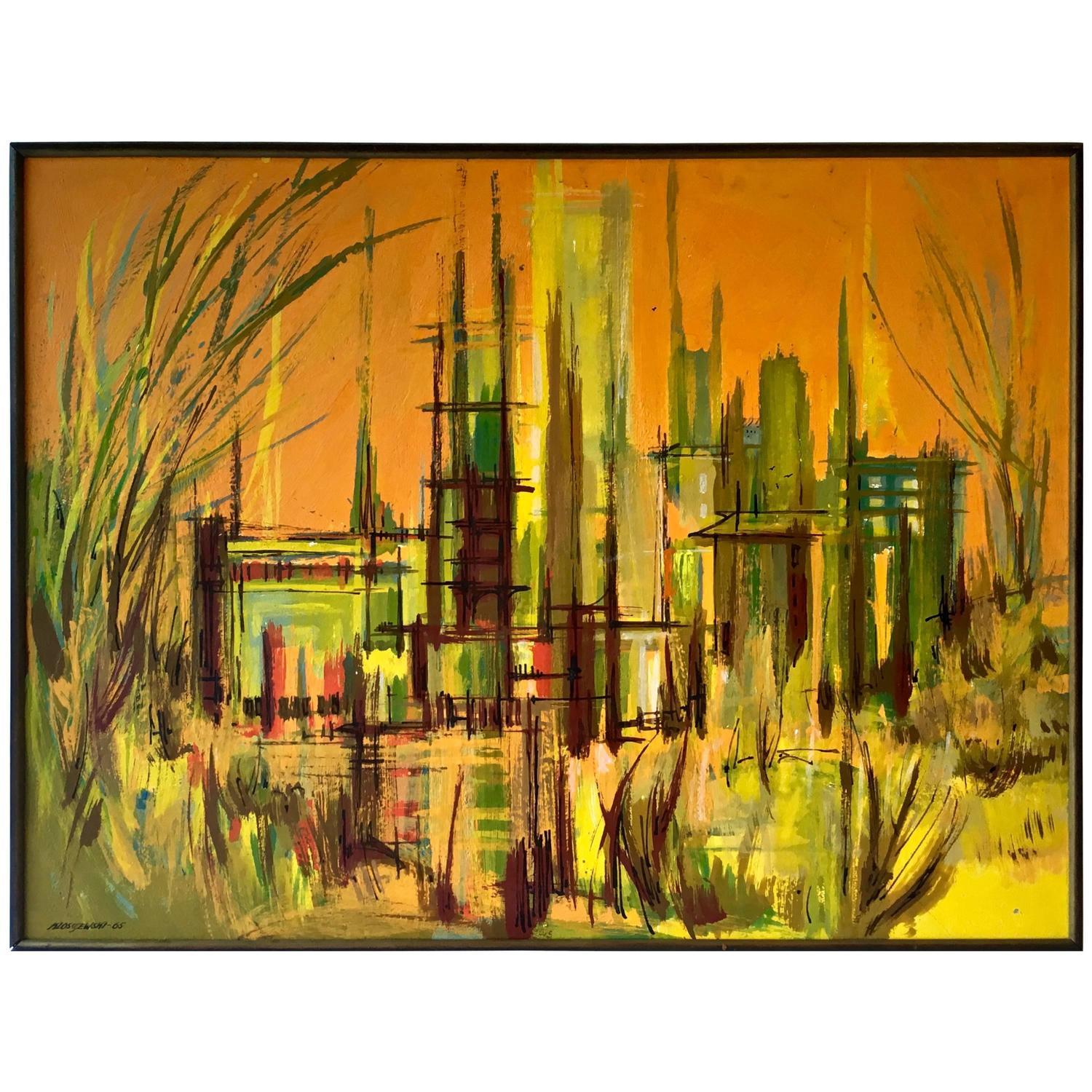 mid-century-abstract-painting-by-eugene-kloszewski-chairish