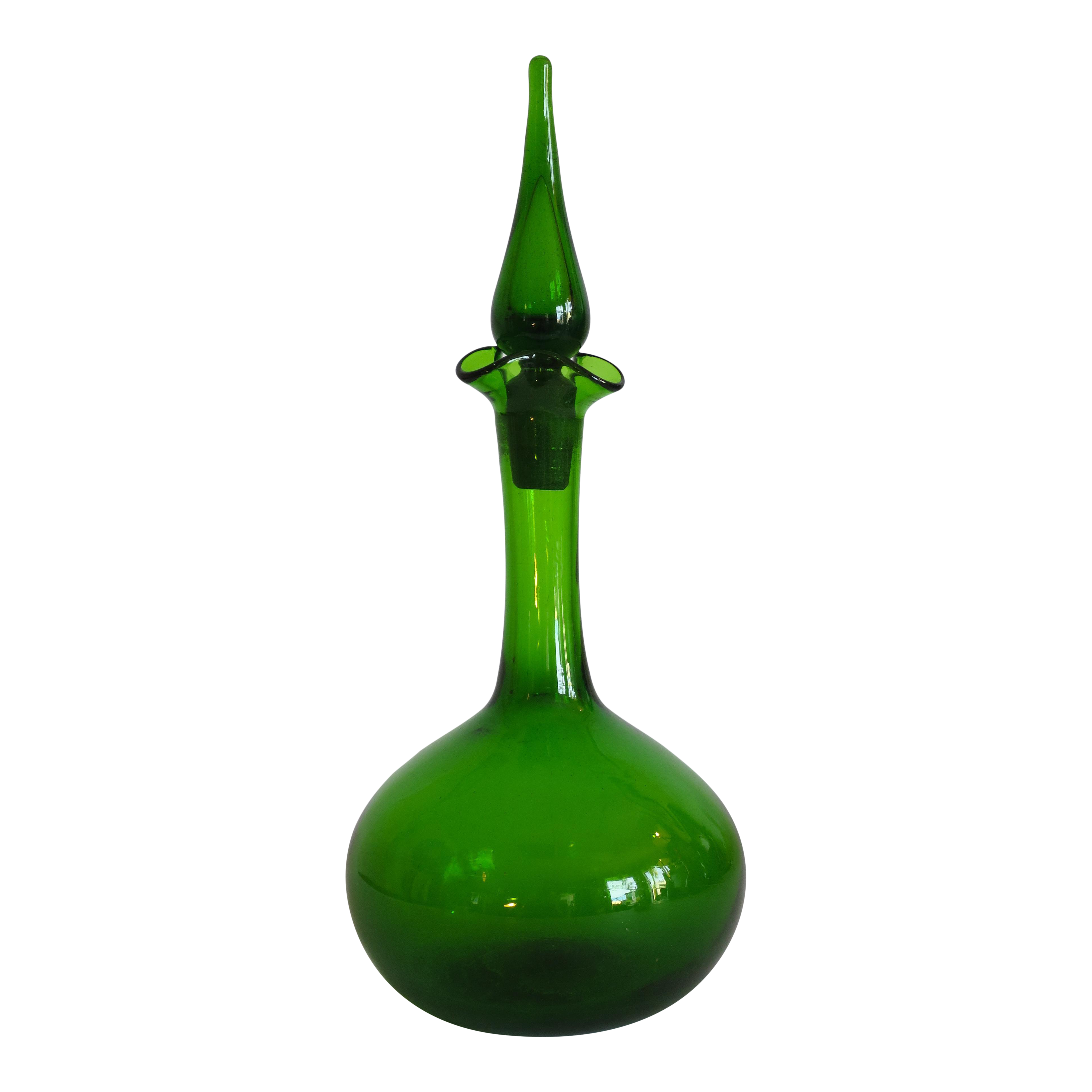 Vintage Blenko Green HandBlown Glass Decanter Chairish