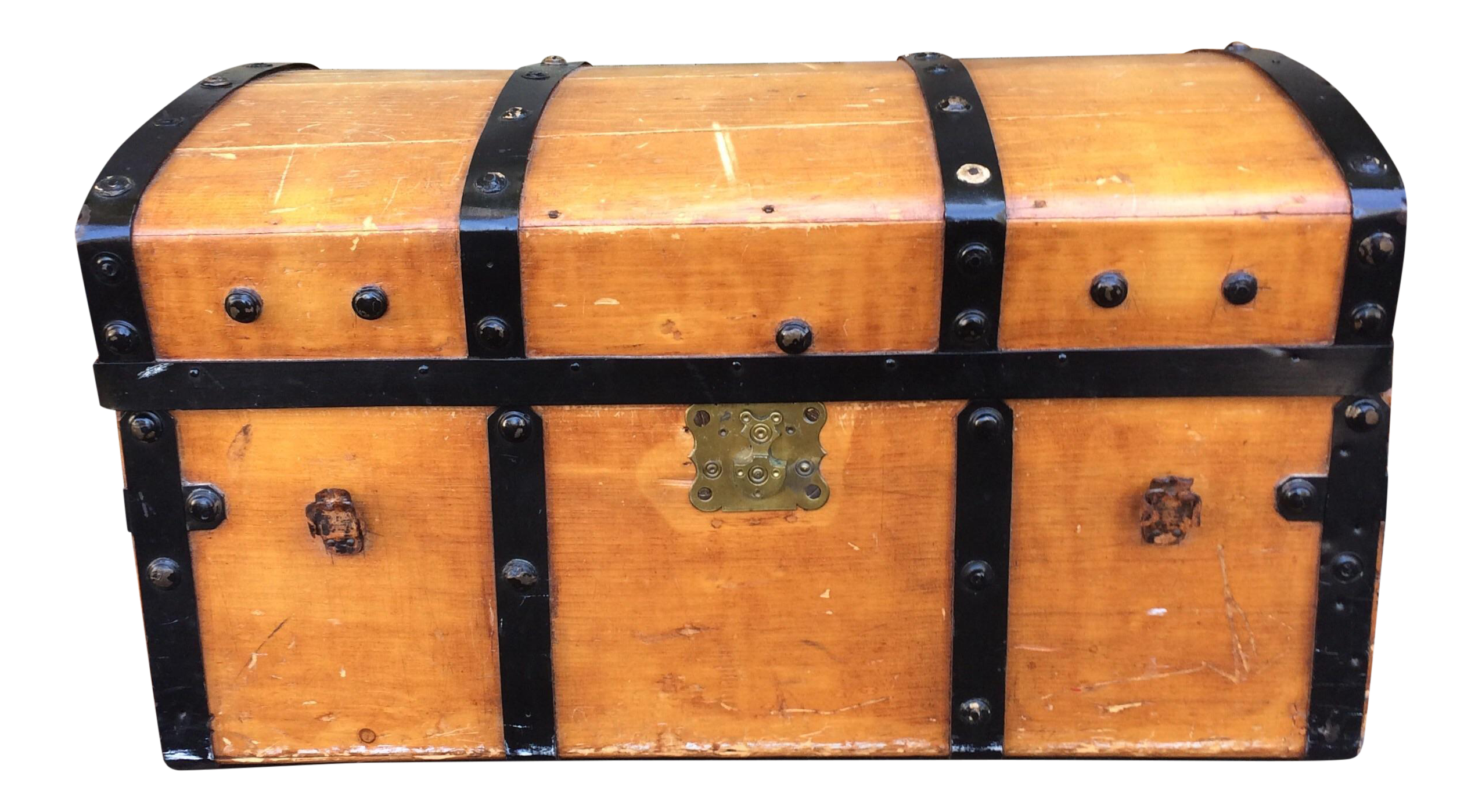 Antique Wooden Trunk With Black Metal Detailing Chairish
