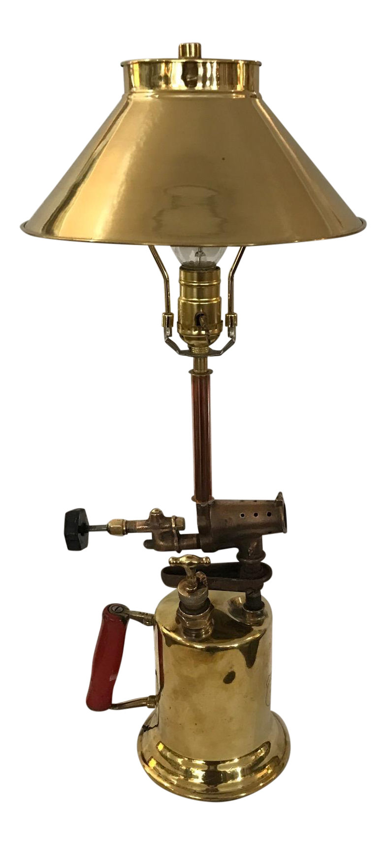 Early 1900's Blow Torch Lamp Conversion Polished Brass Parts And Shade Chairish