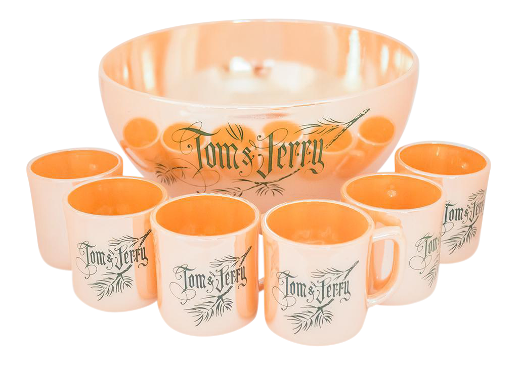 1950's Tom & Jerry Peach Lustre Eggnog/Punch Bowl Set Set of 7 Chairish