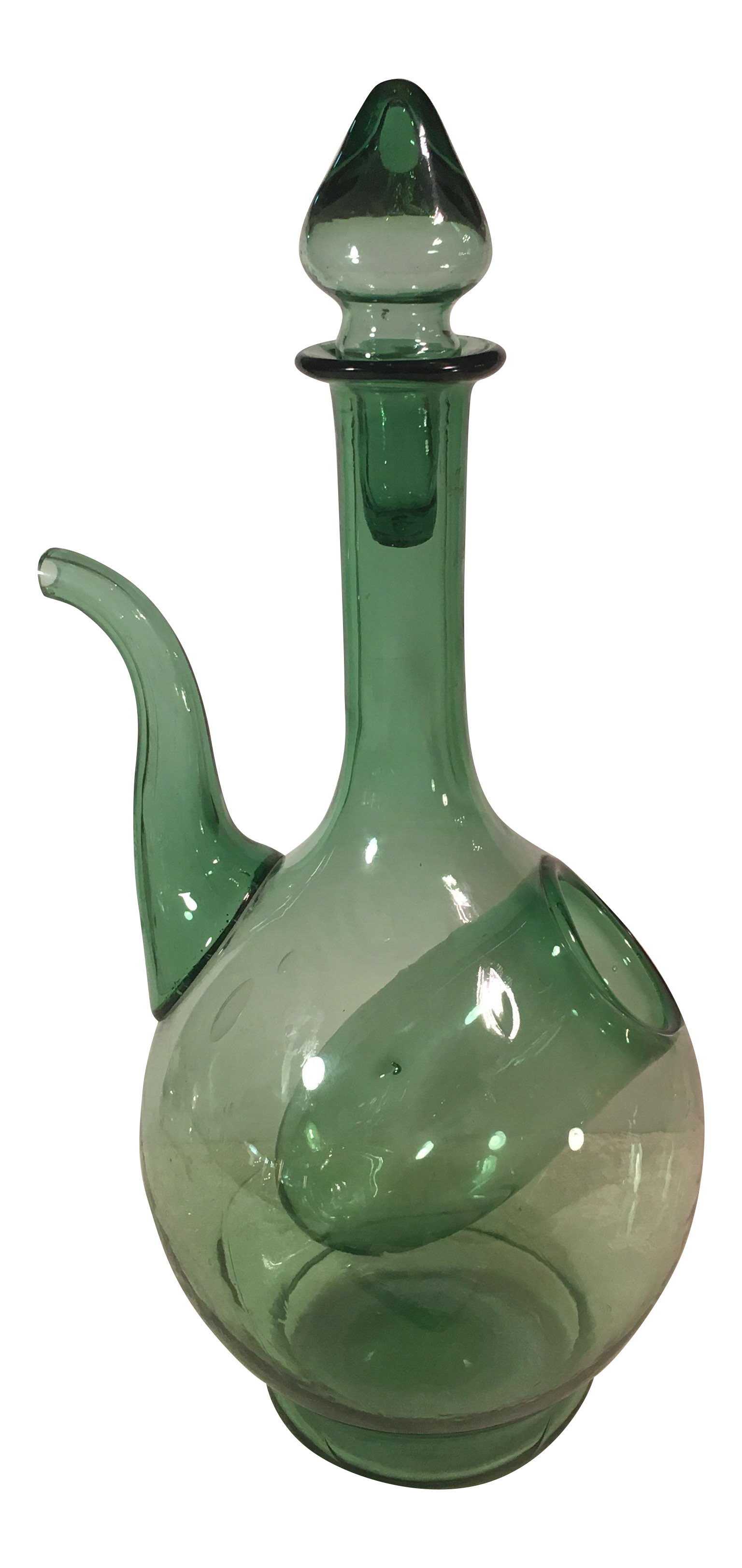 Vintage Green Glass Wine Decanter with Ice Holder Chairish
