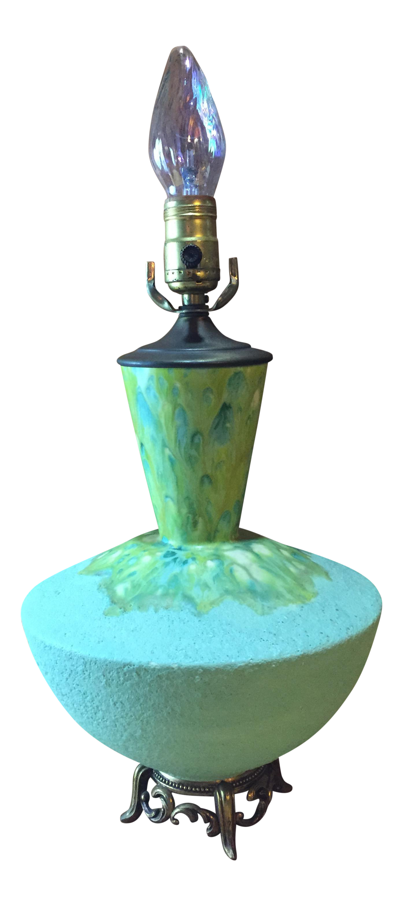MidCentury Modern Drip Glaze Green Lamp Chairish