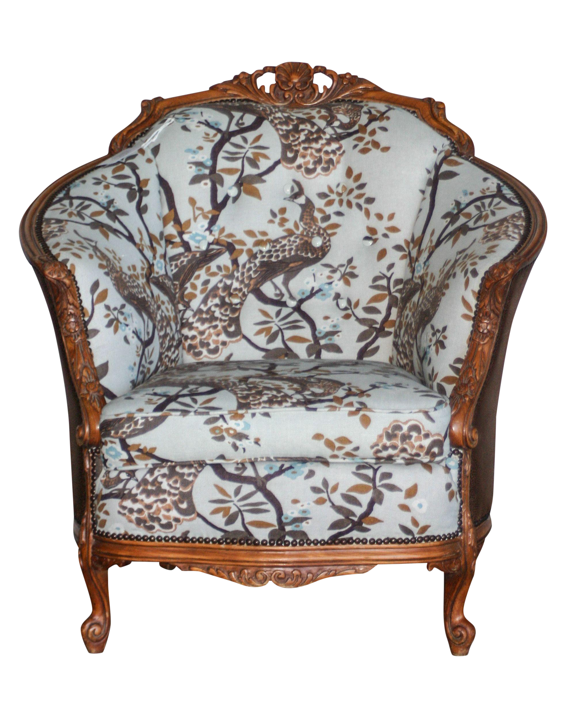 Antique Carved Barrel Chair | Chairish