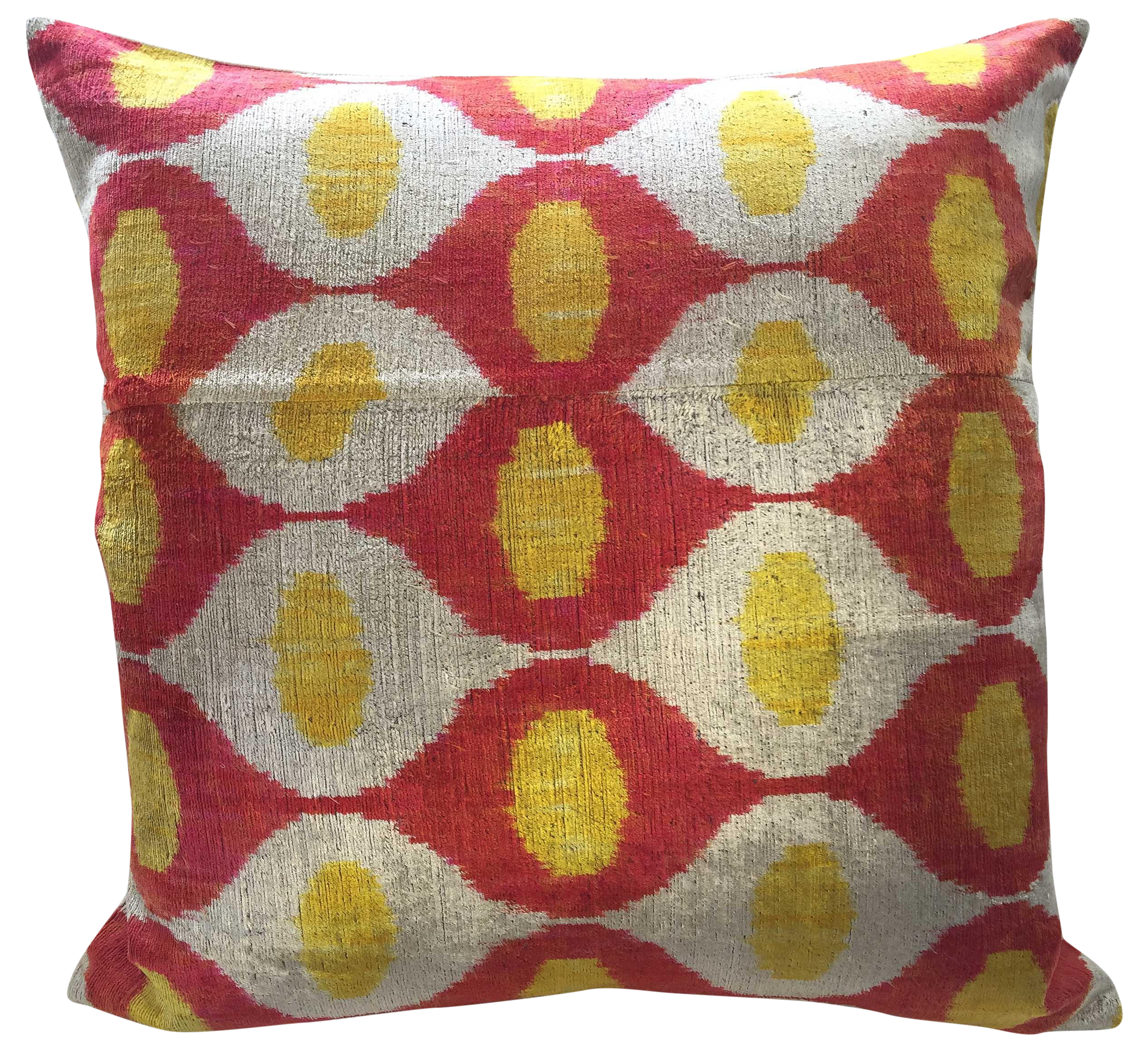 Yellow, Red and Beige Silk Velvet Ikat Pillow Chairish