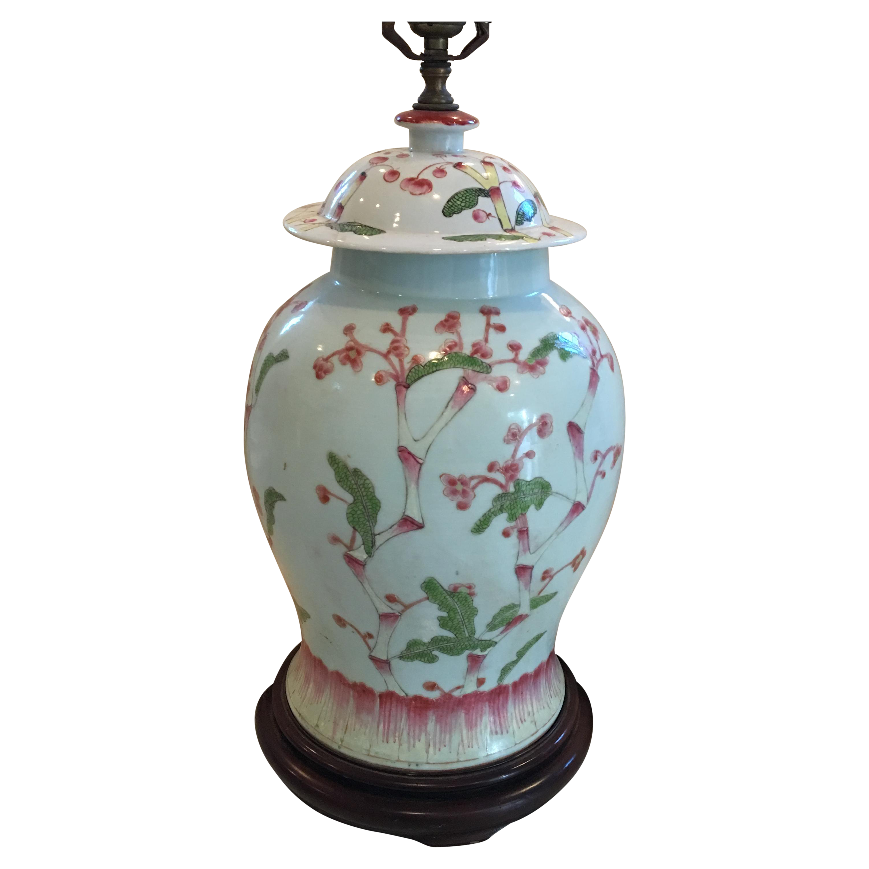 Vintage Pink & Green Ginger Jar Chinoiserie Lamp Chairish