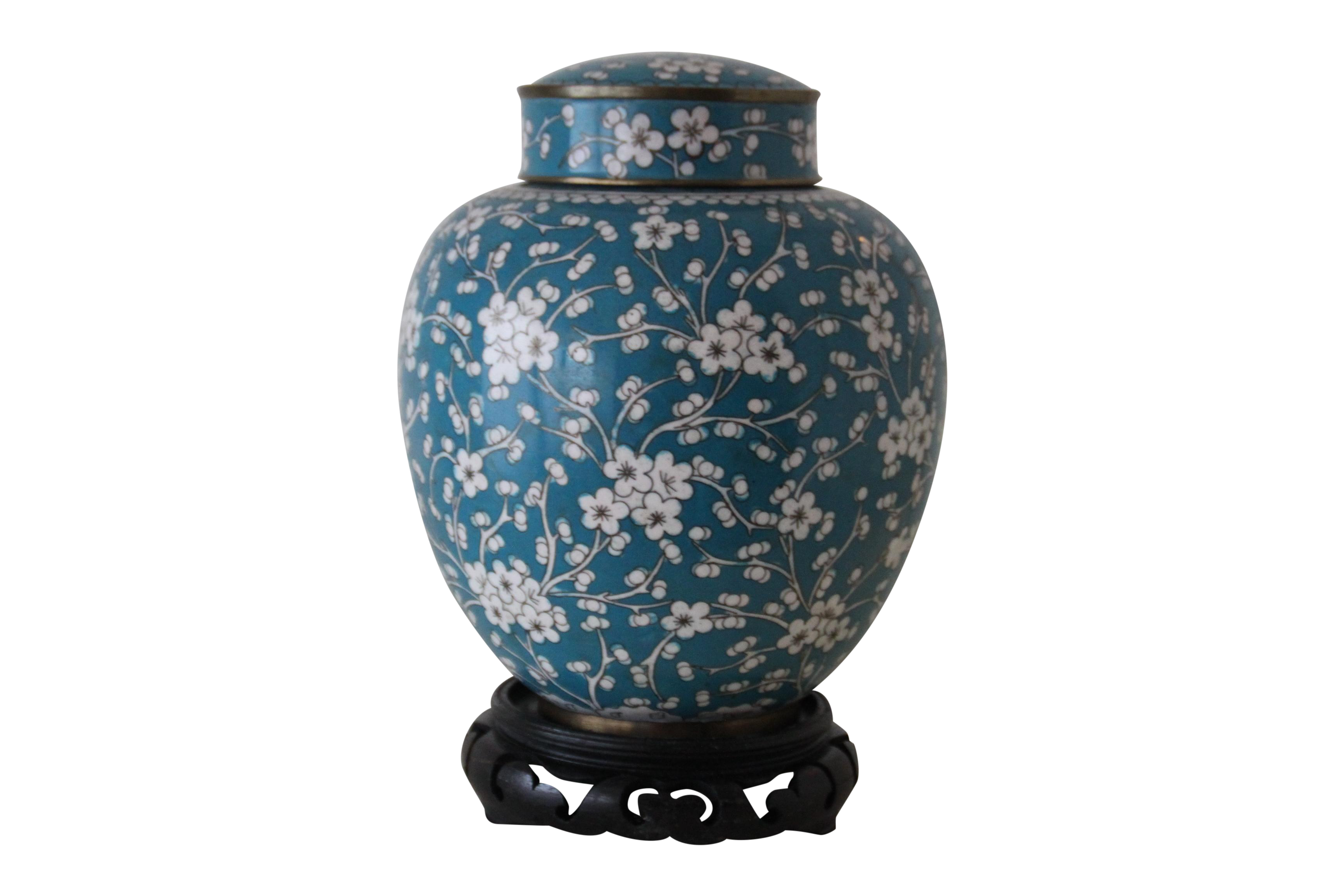 Cloisonné Ginger Jar With Wooden Stand Chairish