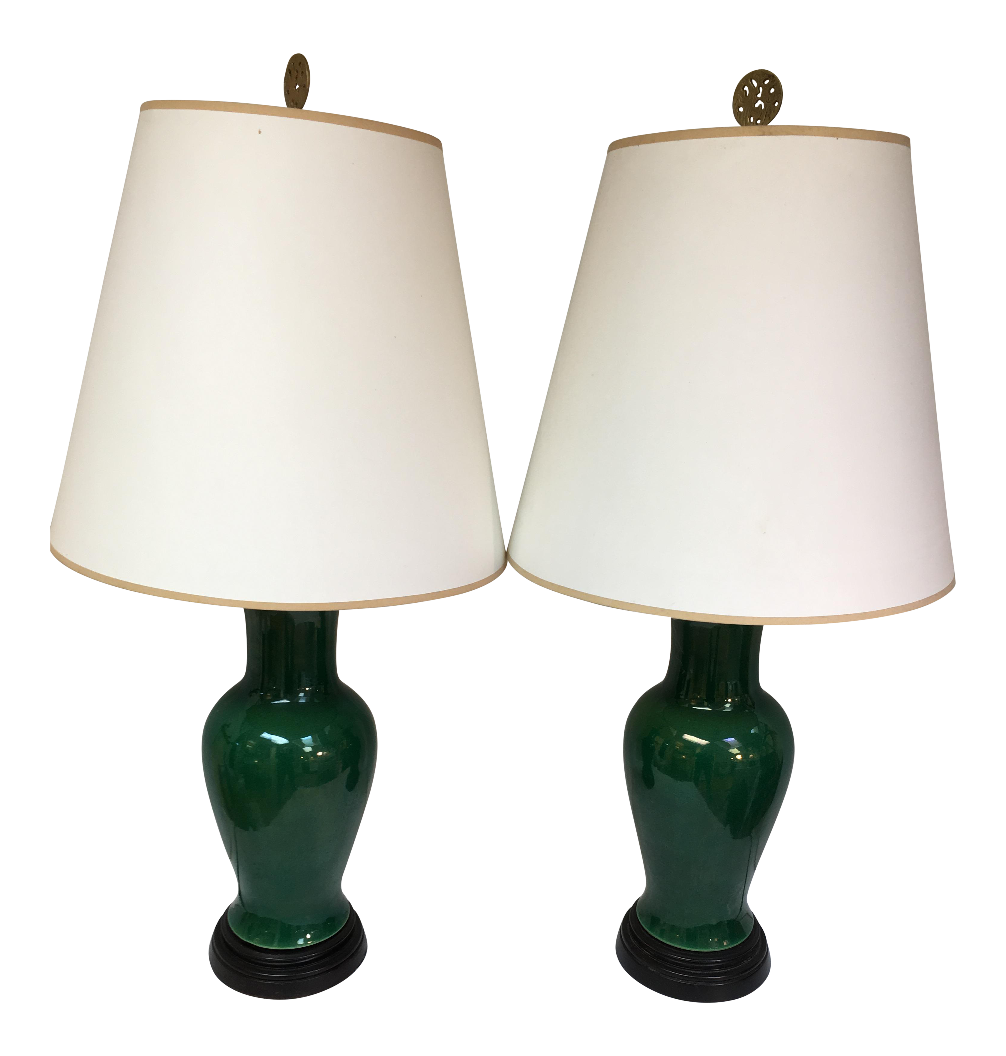 Wildwood Dark Green Crackle Glaze Porcelain Table Lamps A Pair Chairish