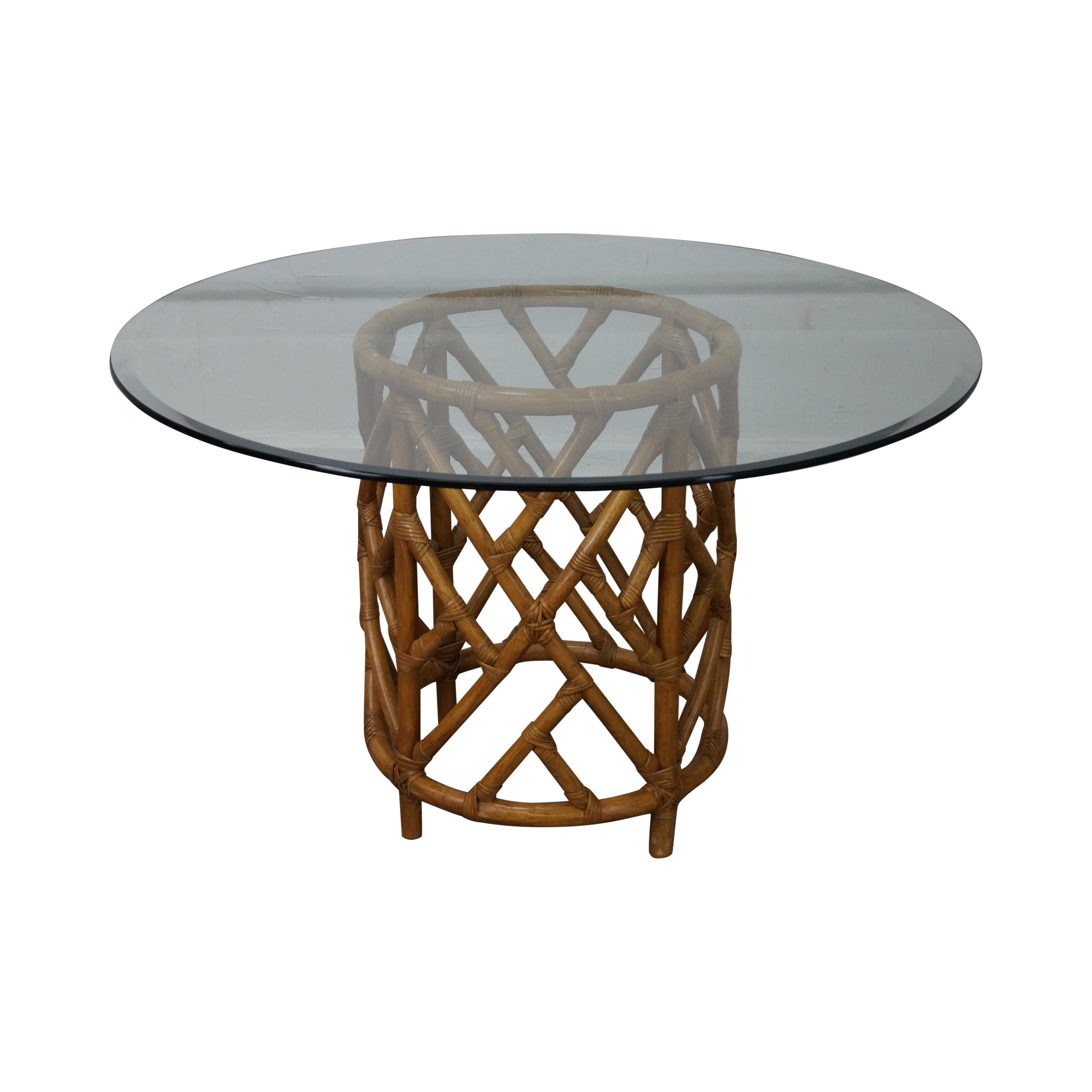 Round Glass Top Rattan Base Dining Table | Chairish