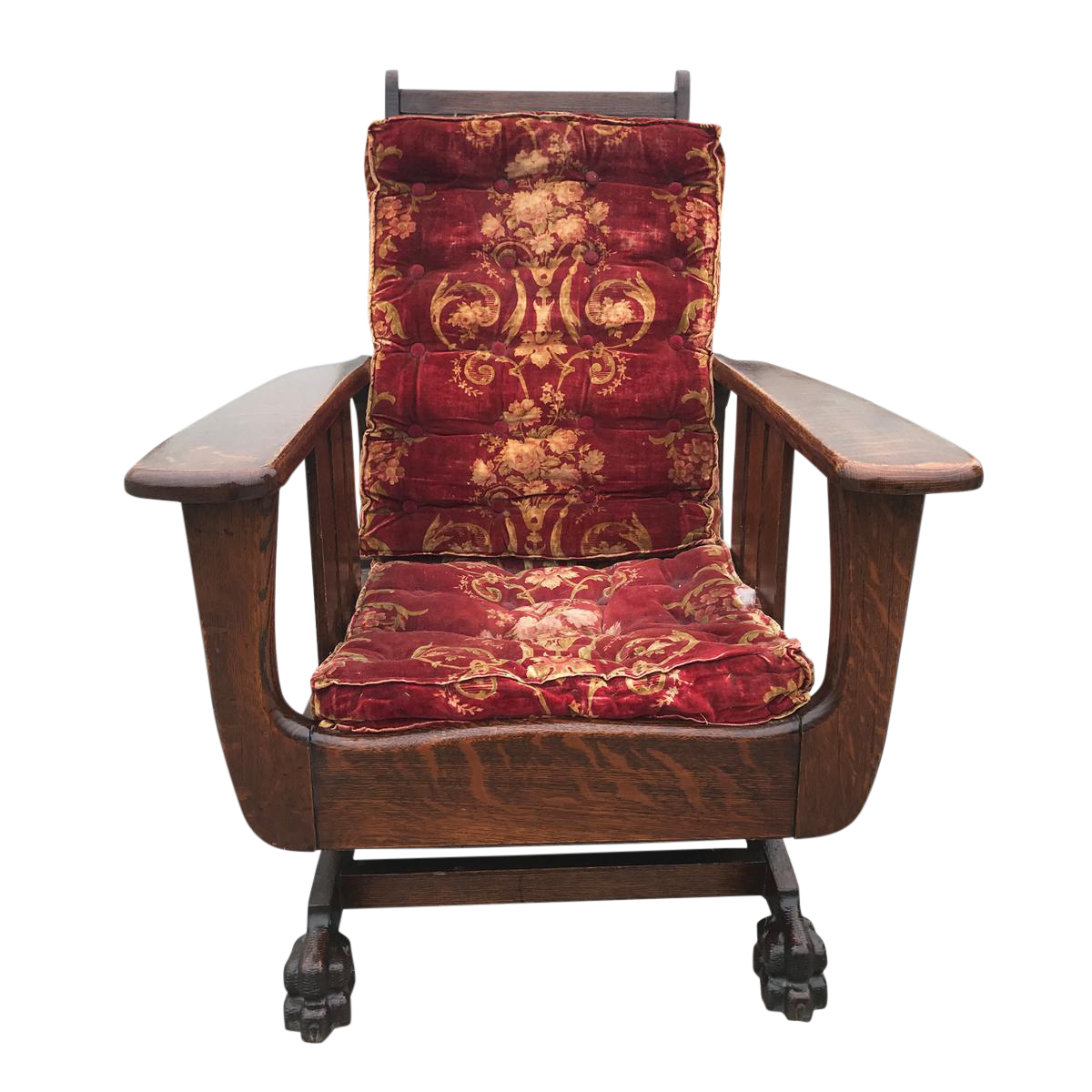 Antique Arts & Crafts Mission Tiger Oak Reclining Morris Rocking Chair