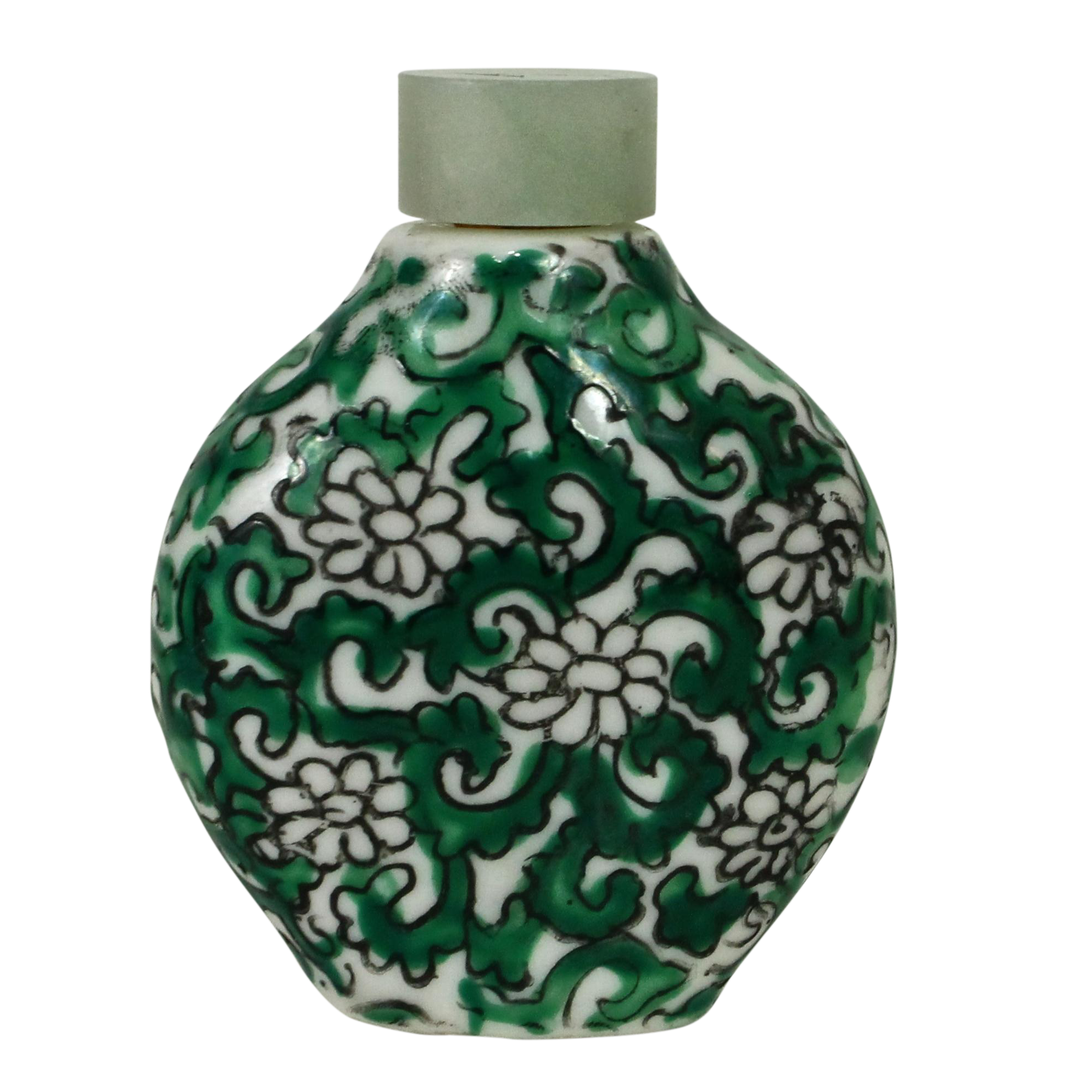 Porcelain Snuff Bottle W/Green Filigree Motif Chairish