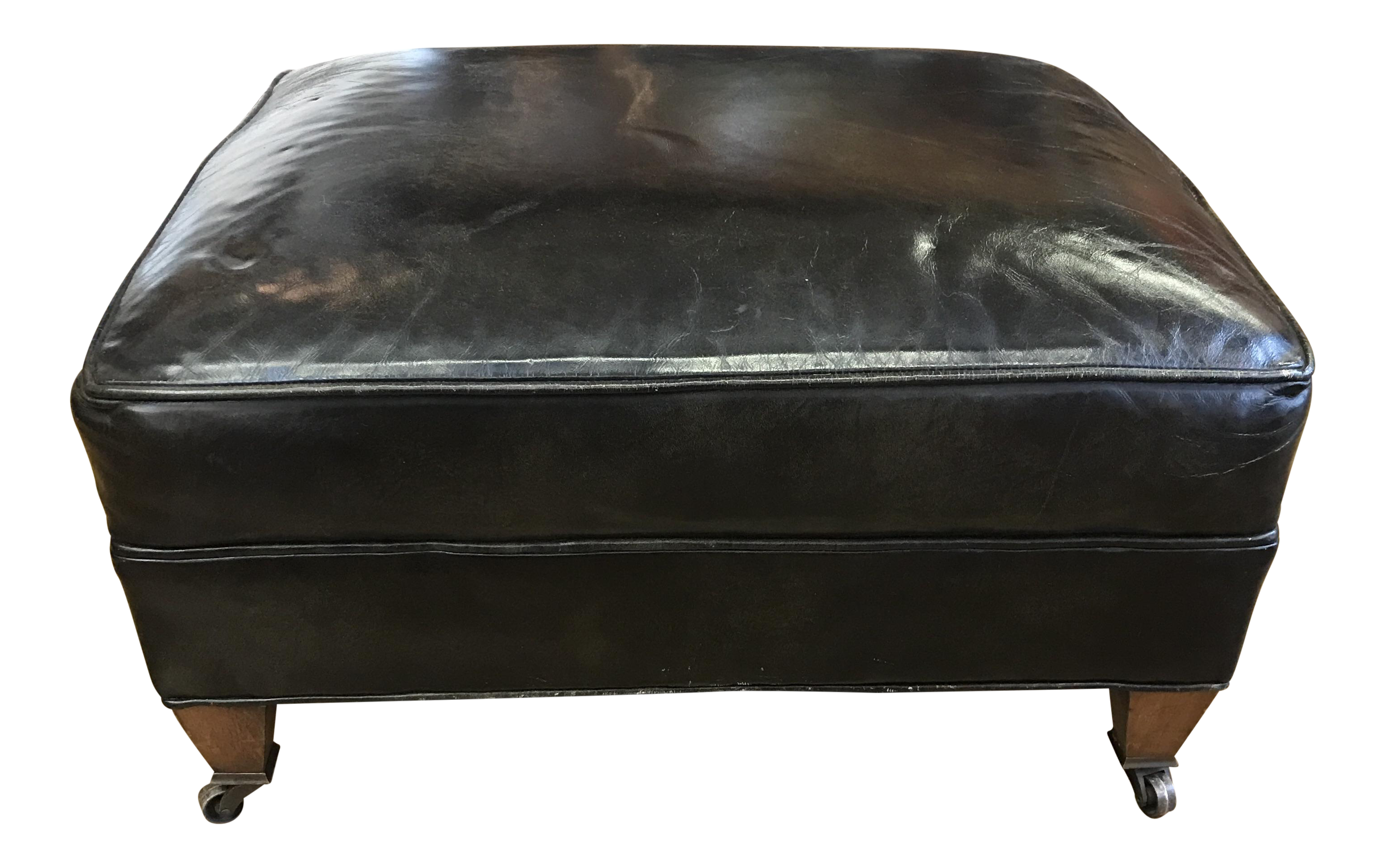 Distressed Leather Ottoman on Casters Chairish