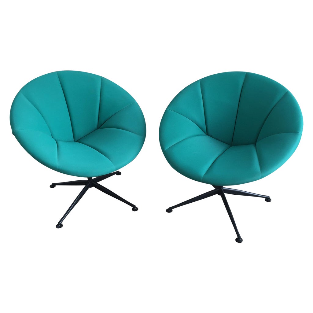 Turquoise Saucer Swivel Chairs - A Pair | Chairish