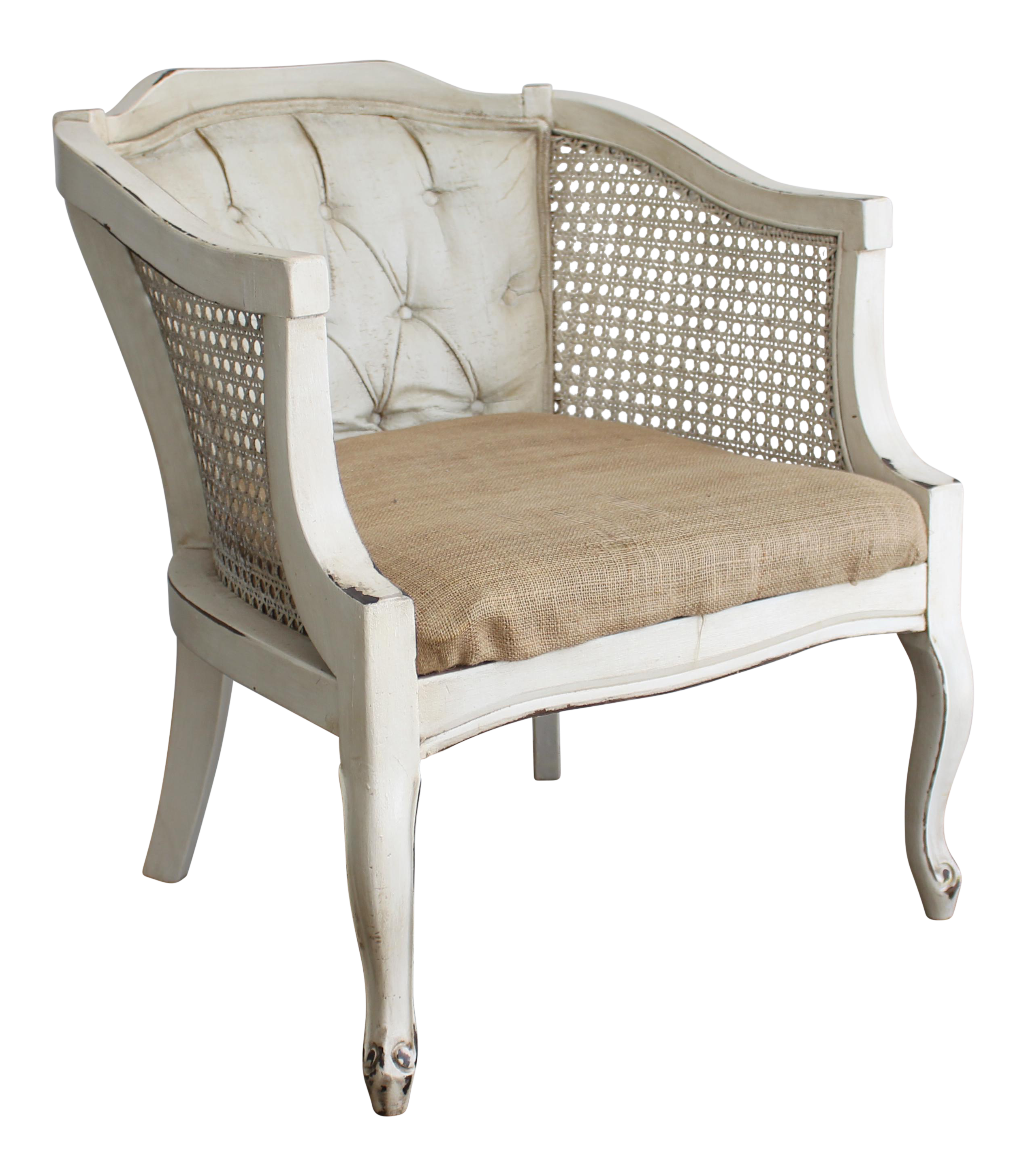 Vintage Shabby Chic Caned Frame & Burlap Seat Chair Chairish