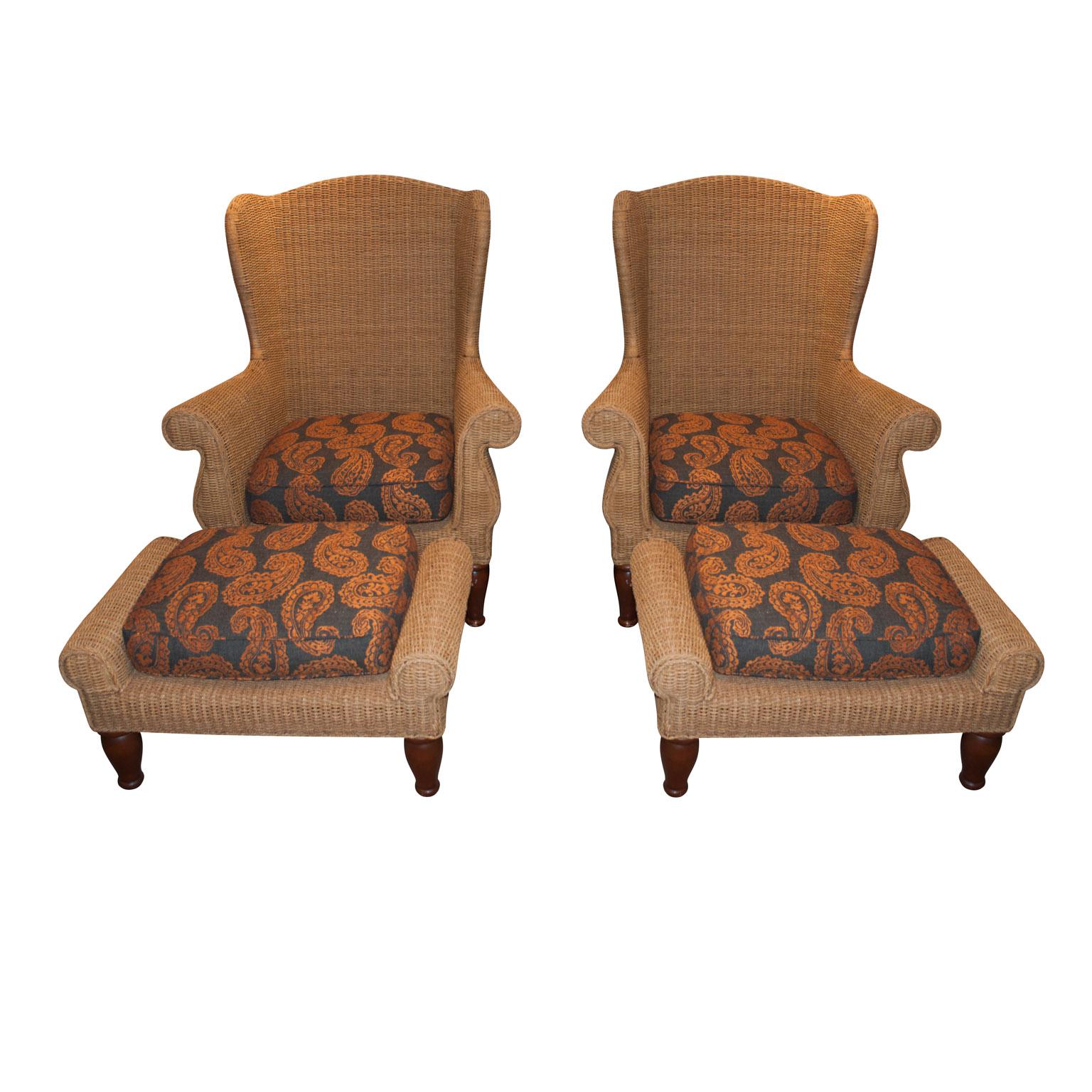 Crate & Barrel Wicker Arm Chairs - a Pair | Chairish