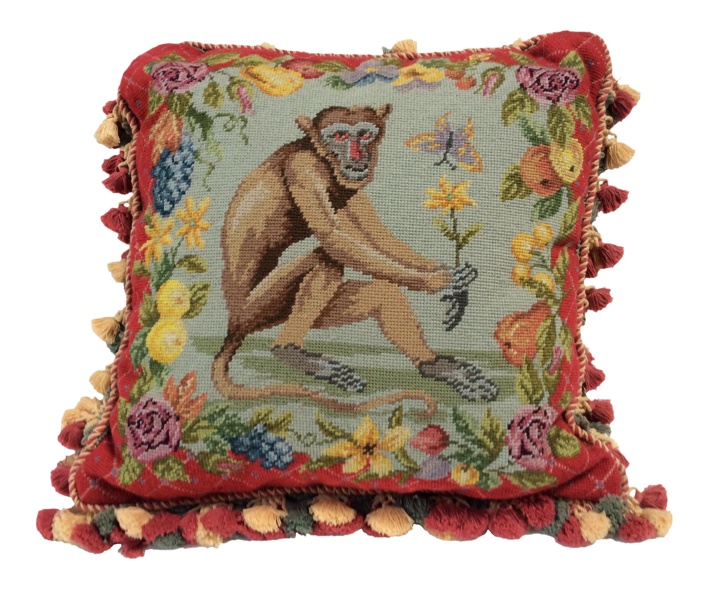 Traditional Needle Point Monkey Pillow Chairish