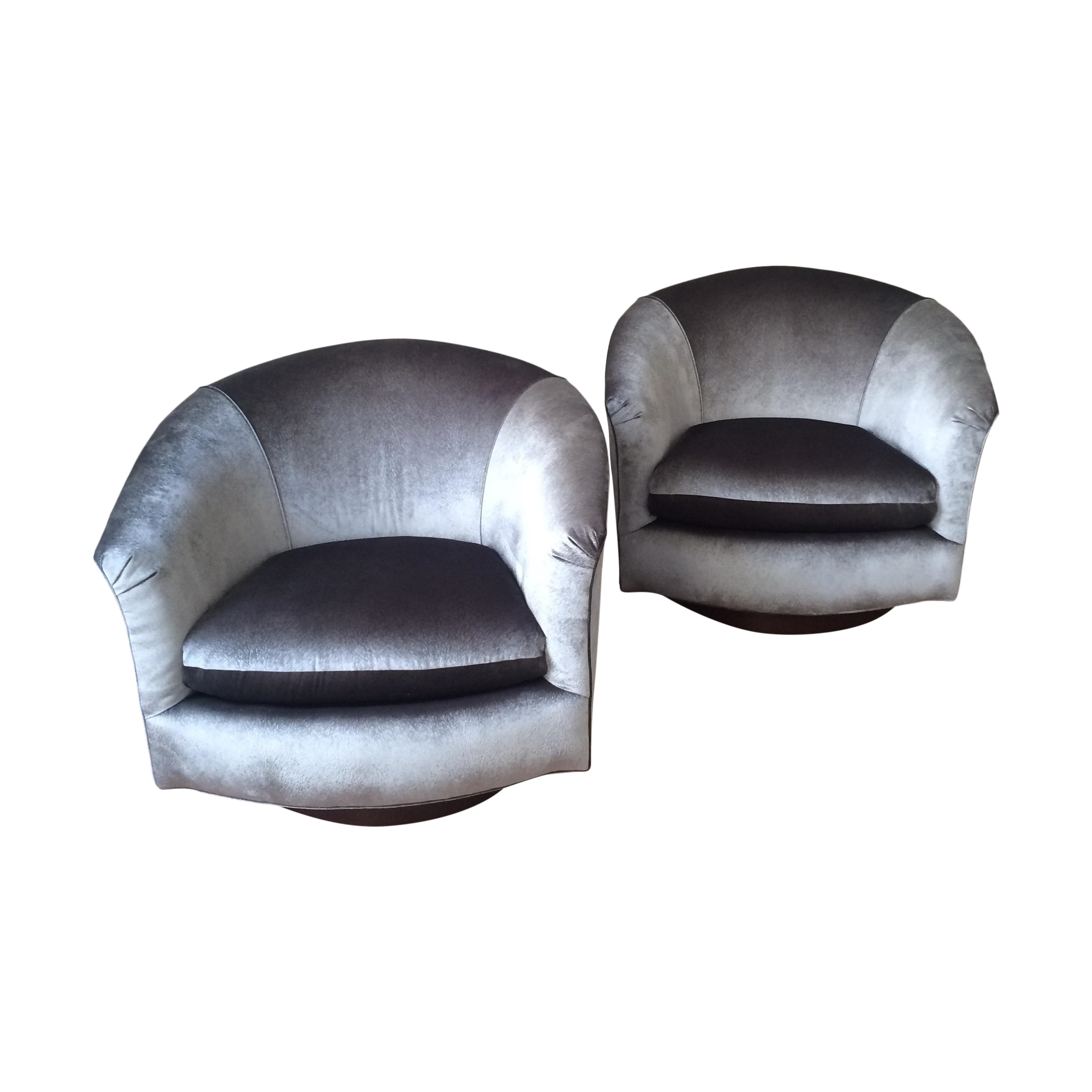 Gray Velvet Swivel Bucket Chairs A Pair Chairish