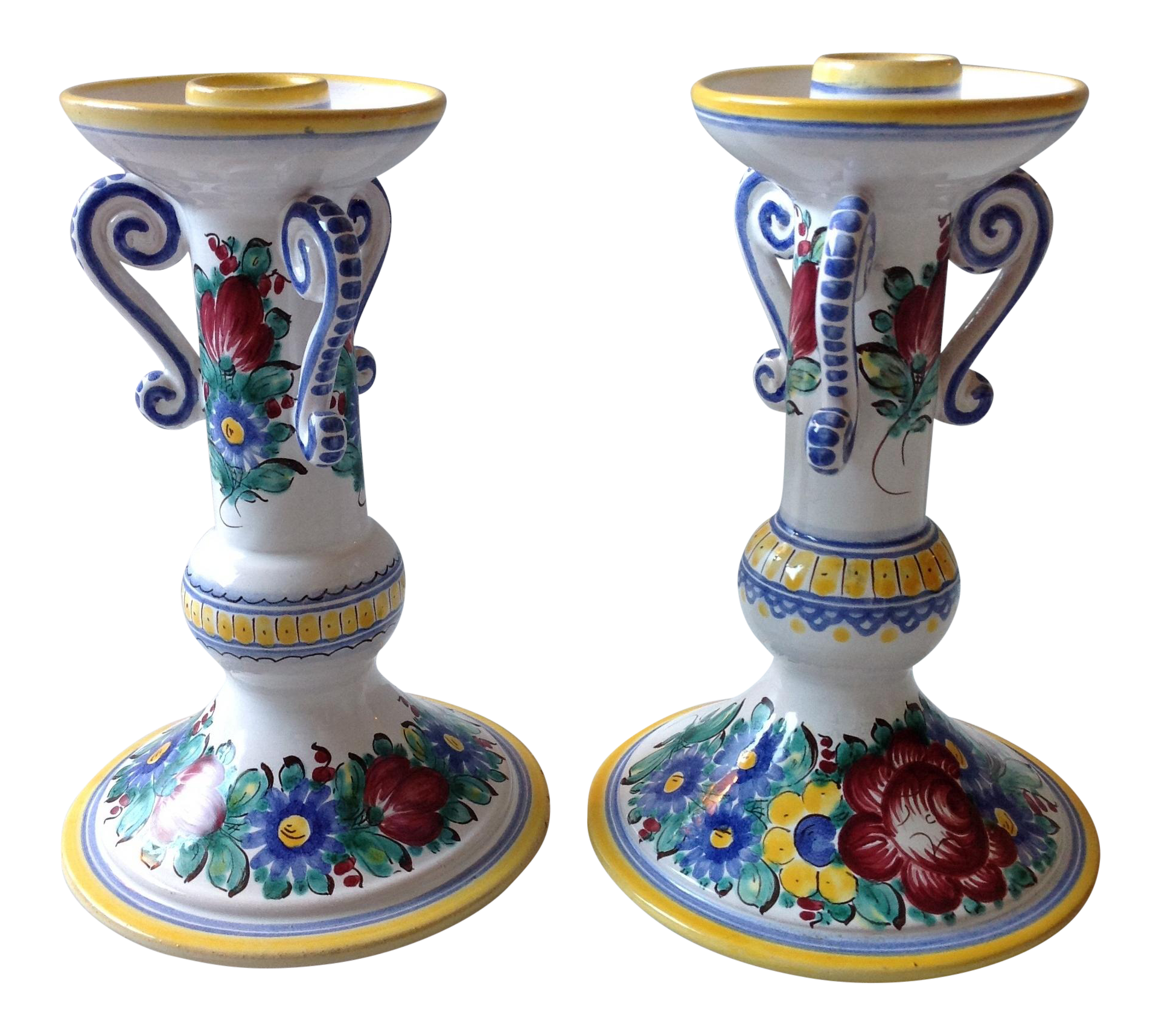 HandPainted Czech Pottery Candlesticks A Pair Chairish