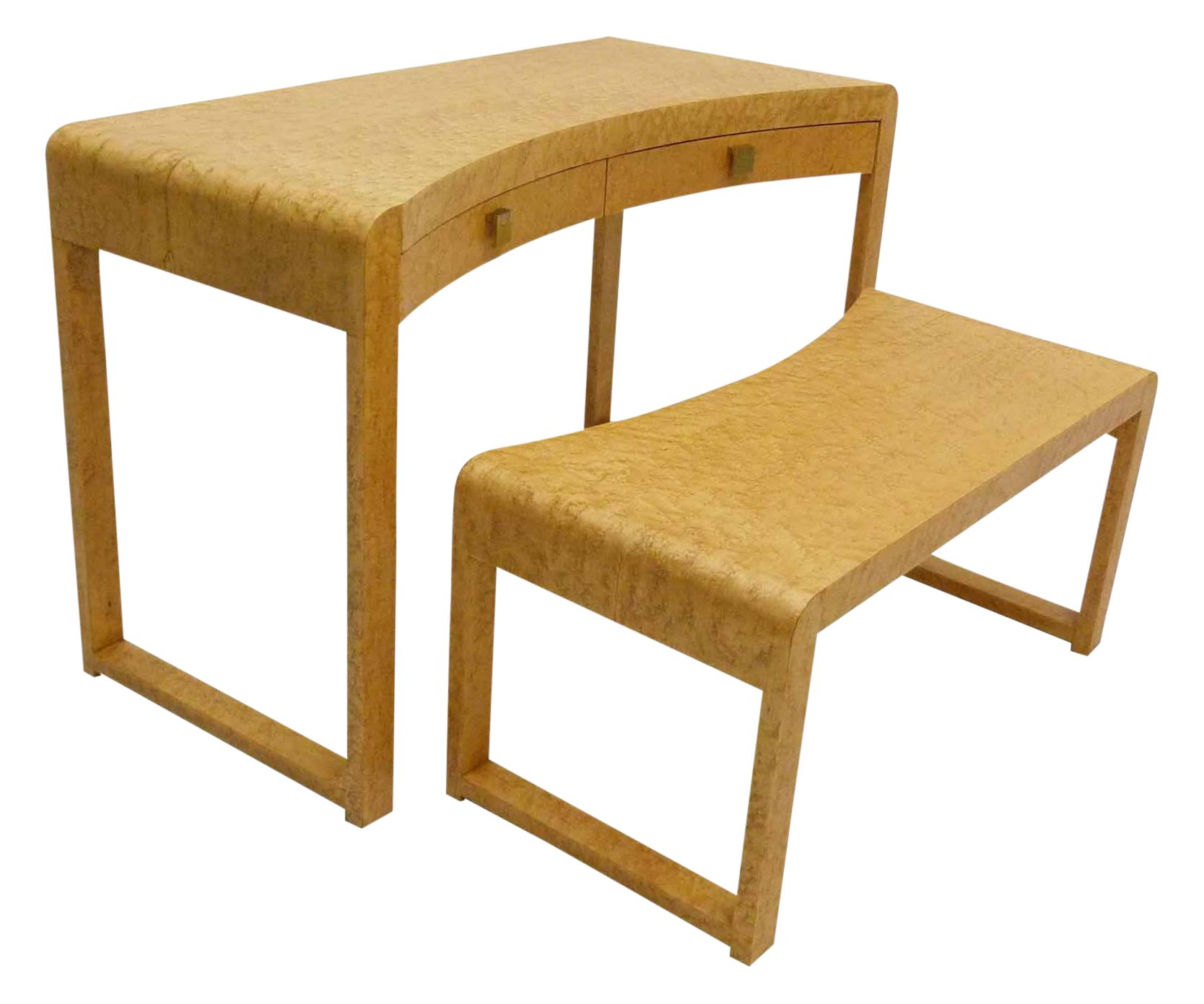 Birds Eye Maple Burl Wood Desk & Bench Chairish