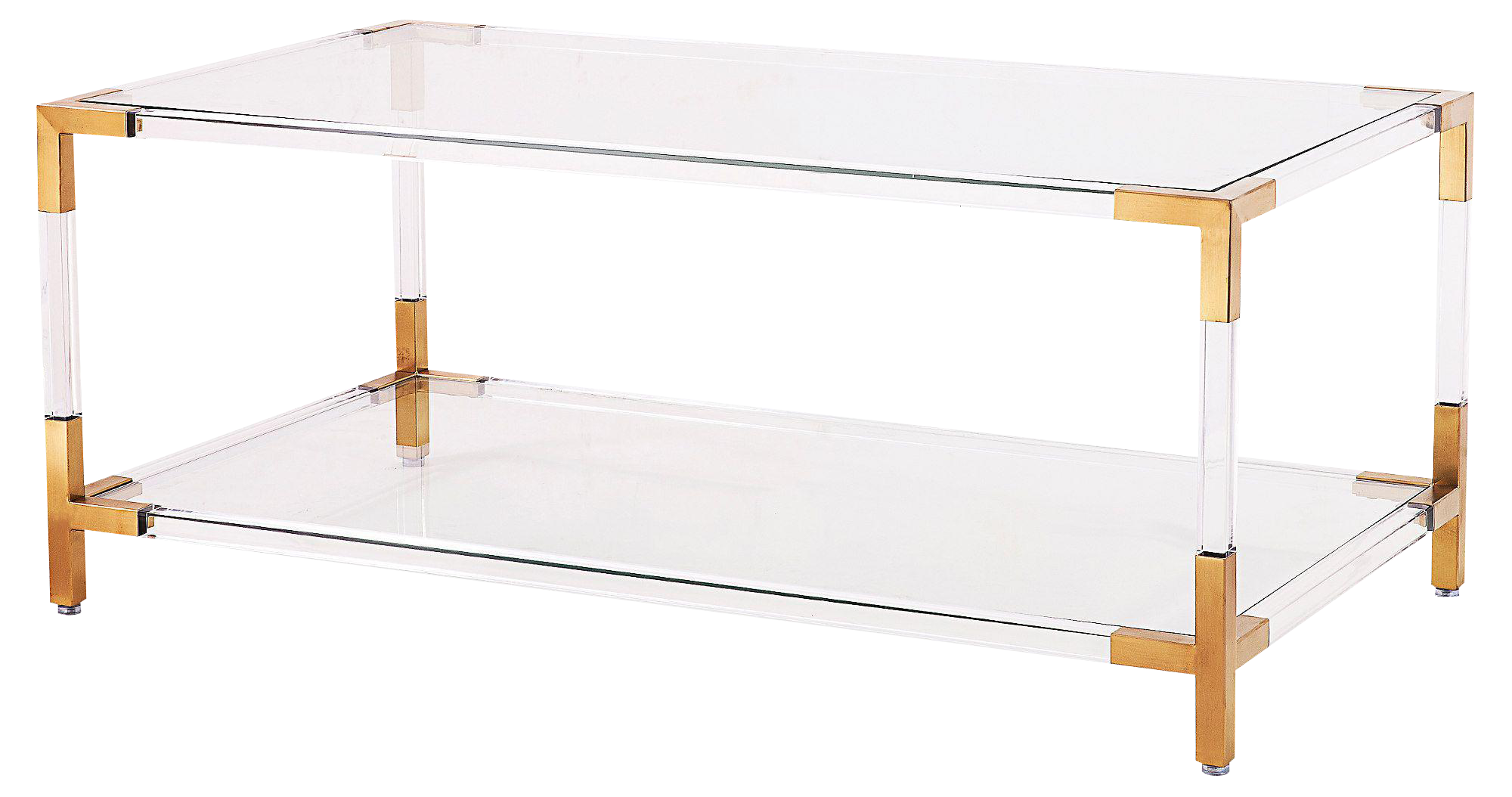 Gold & Acrylic Frame Coffee Table With Glass Shelves Chairish