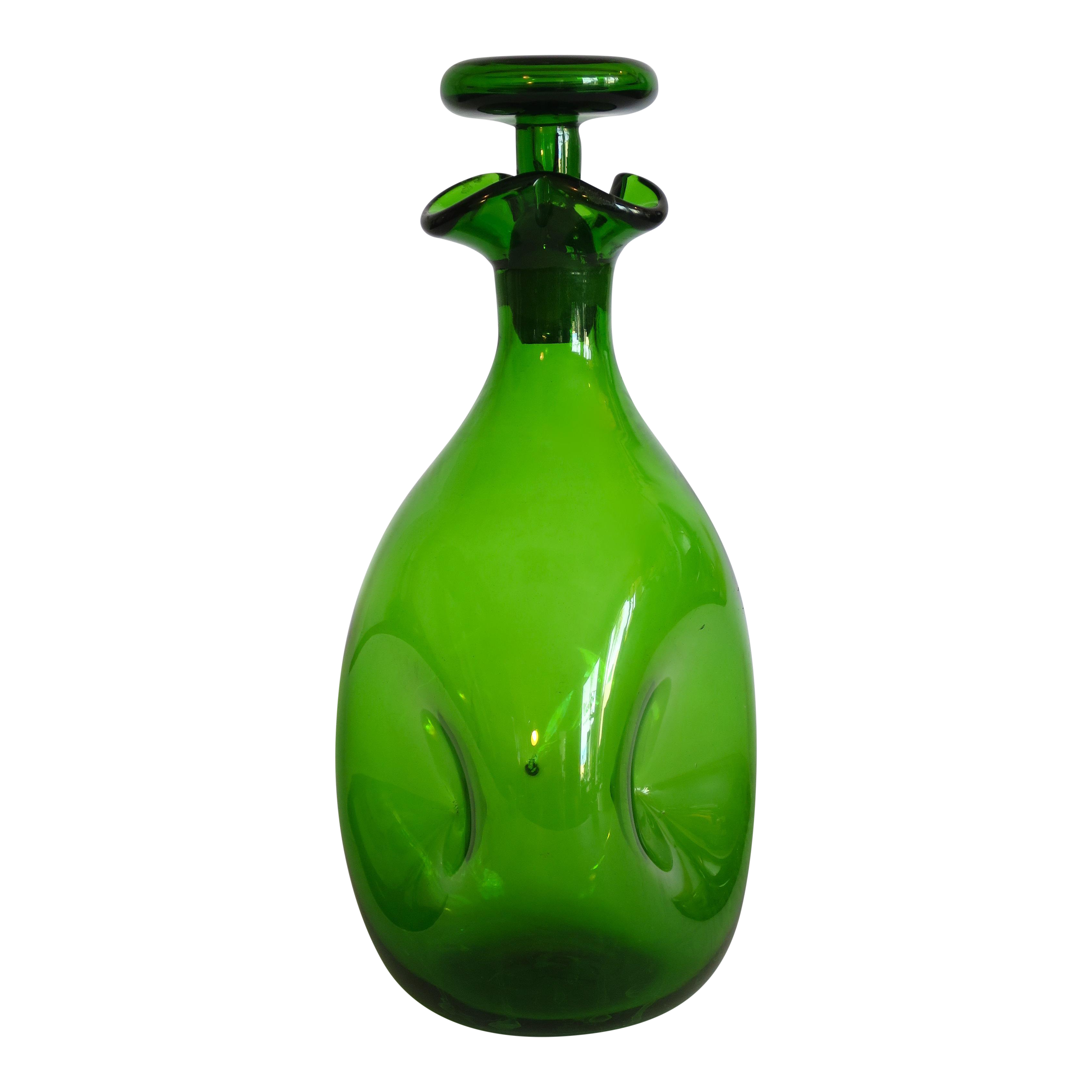 Vintage Blenko Hand Blown Green Glass Decanter And Stopper Chairish