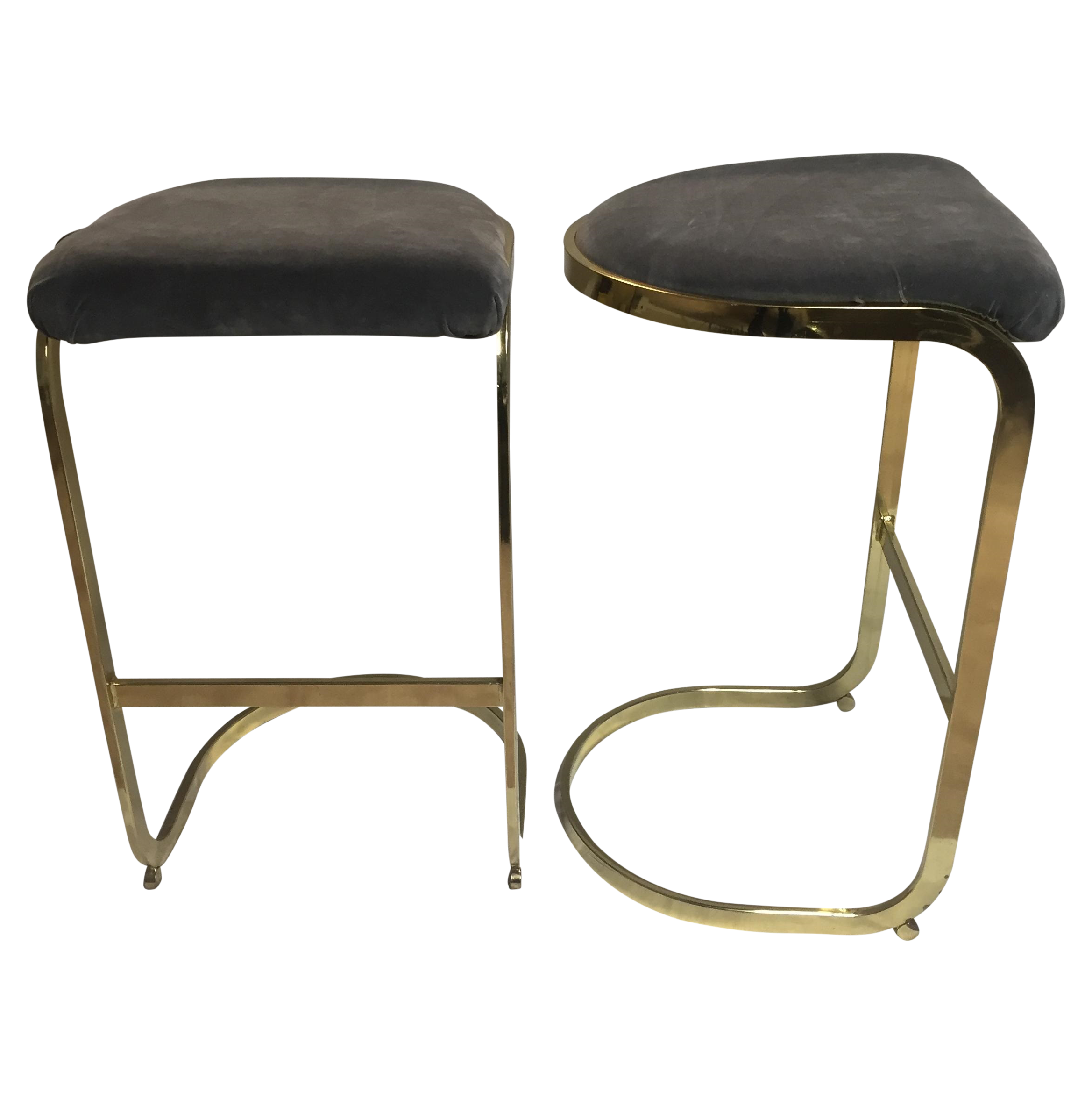 Vintage Brass & Gray Velvet Bar Stools A Pair Chairish