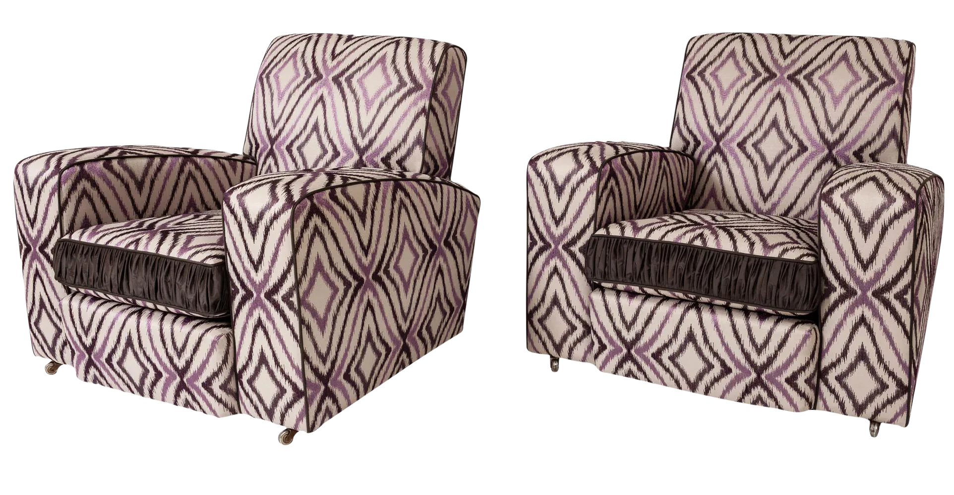 Art Deco Ikat Silk Fabric Club Chairs A Pair Chairish