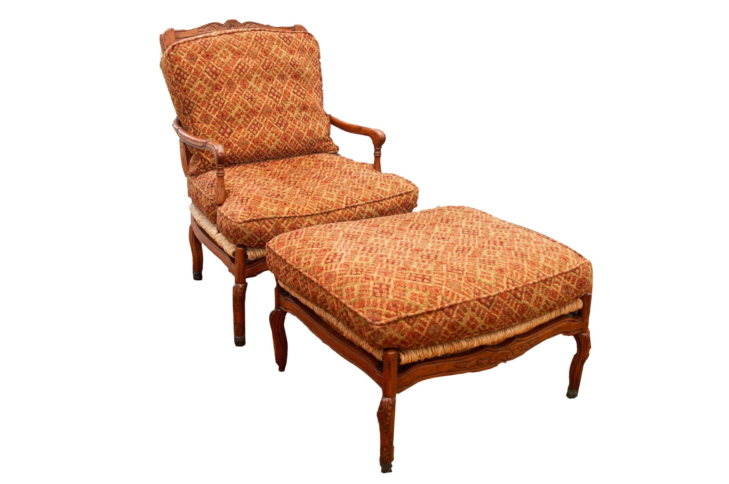 Fremarc Ladderback Rush Seat Bergere Chair Ottoman Chairish