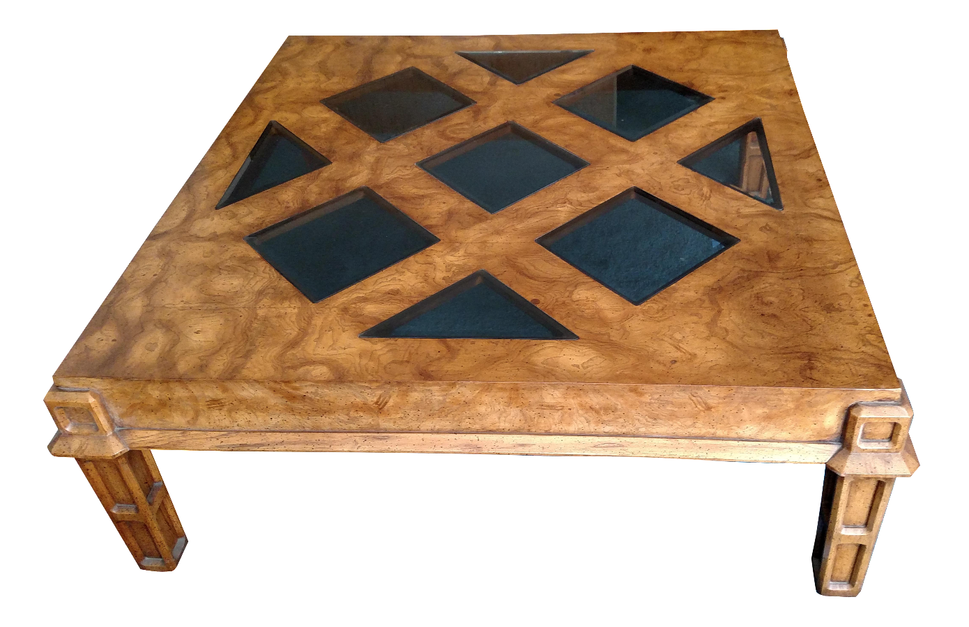 Wood Coffee Table With Smoked Glass Top Insert Chairish