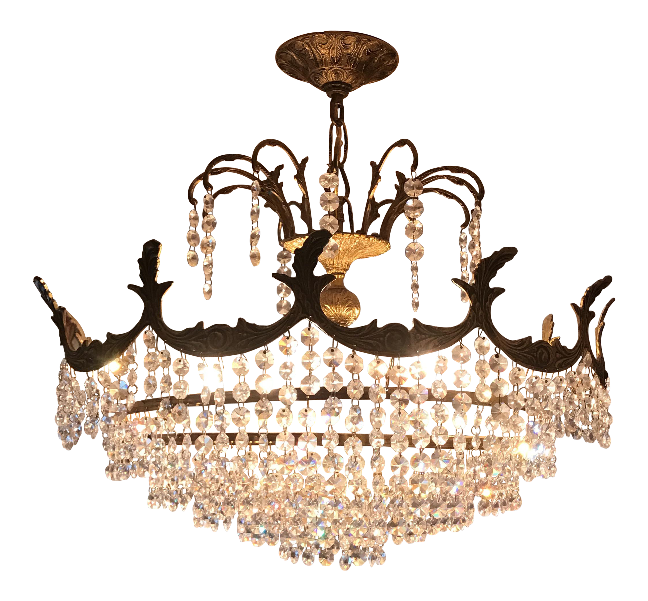 Art Deco Crystal and Brass Light Fixture Chairish