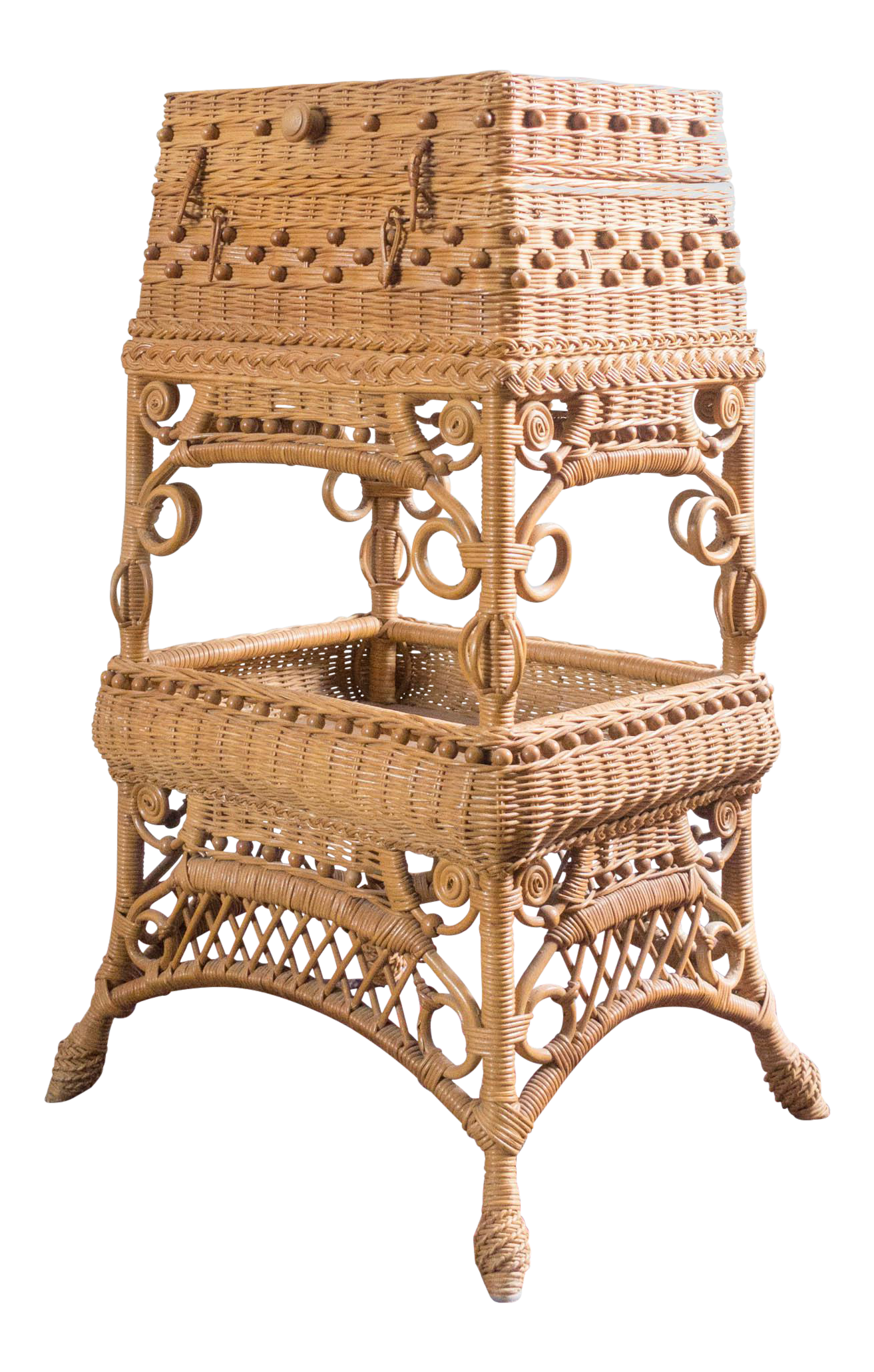 Antique Wicker Sewing Basket Table Chairish