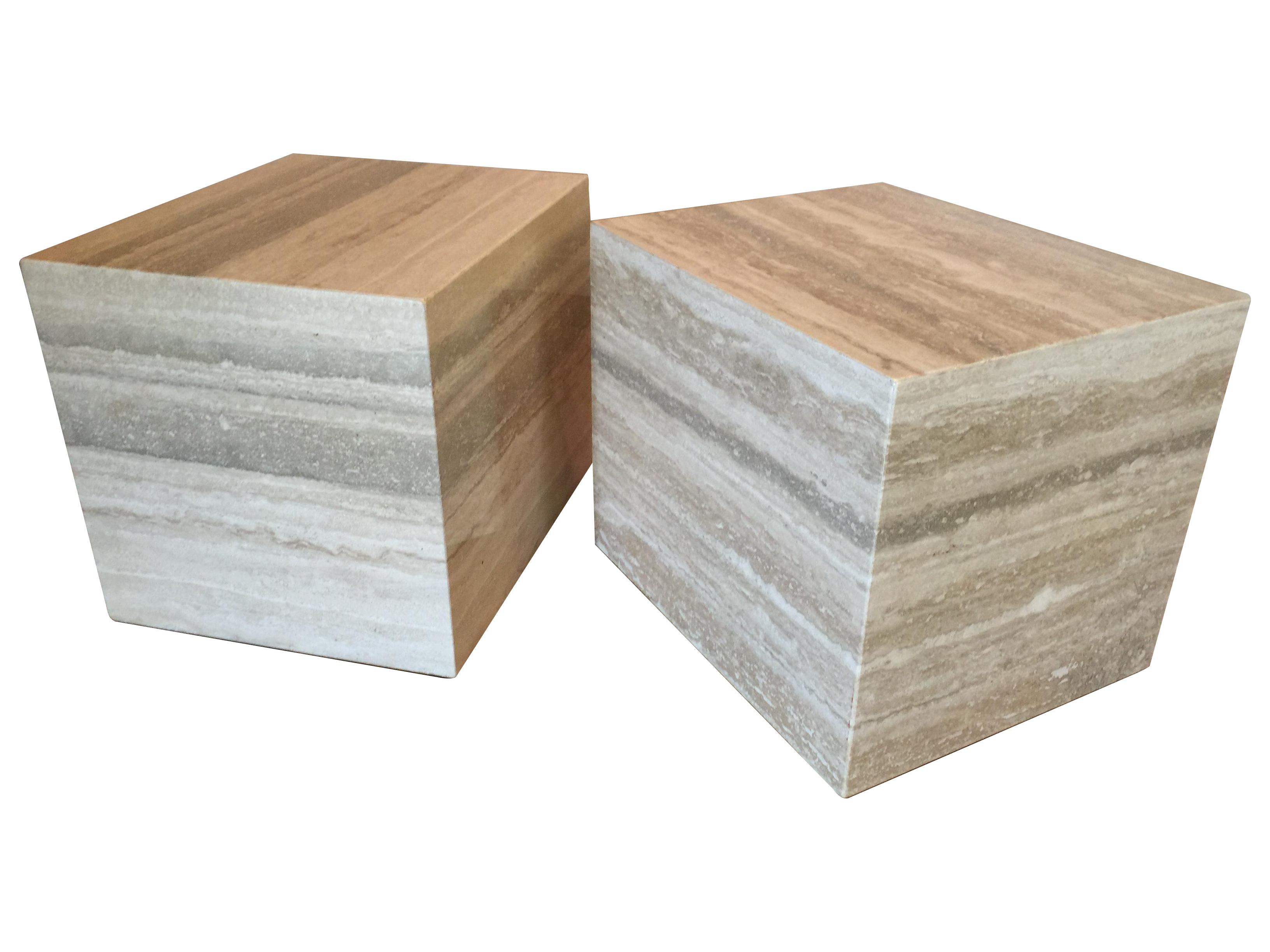 Travertine Marble Cube Side Tables Pair Chairish