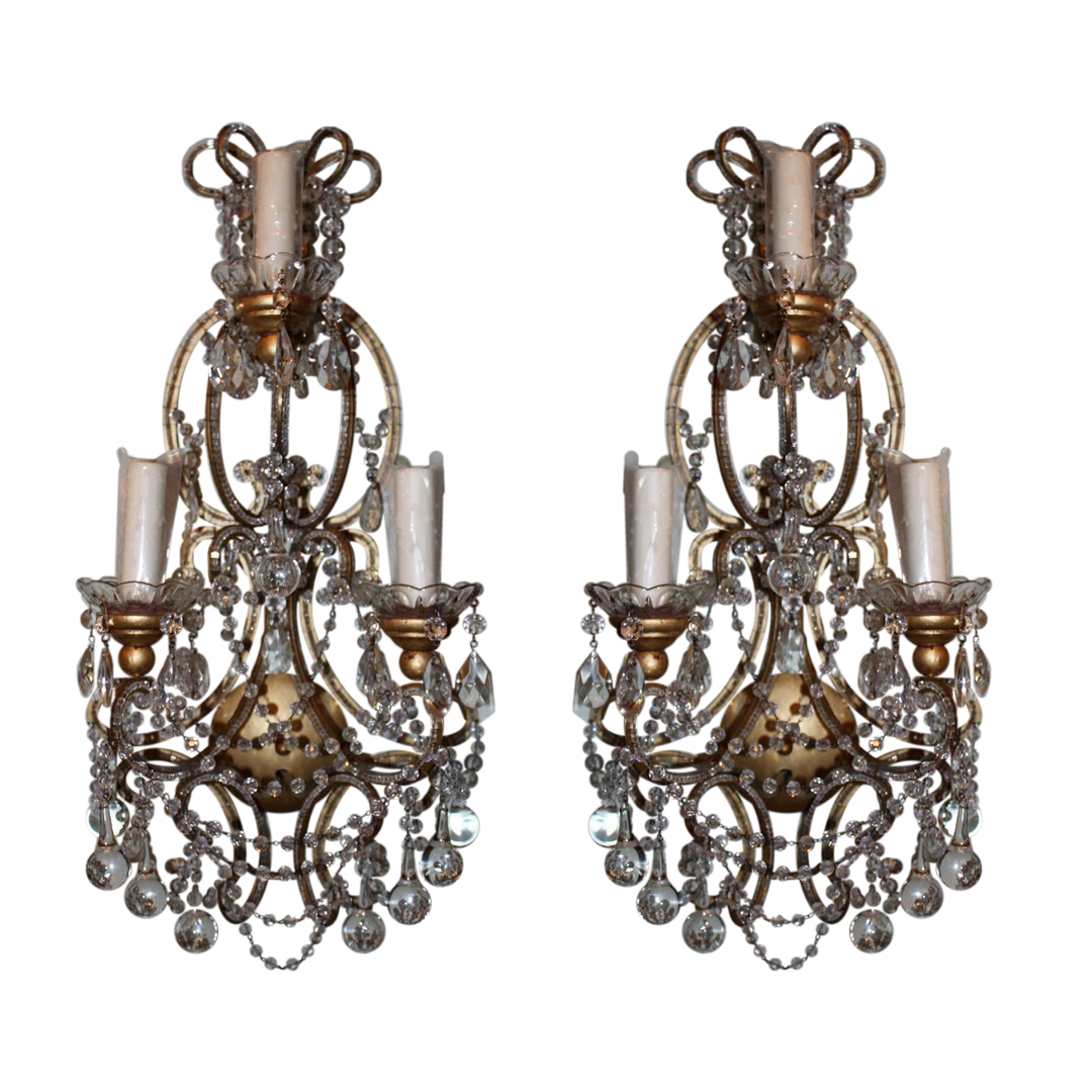 3-Light Crystal Beaded Sconces - A Pair Chairish