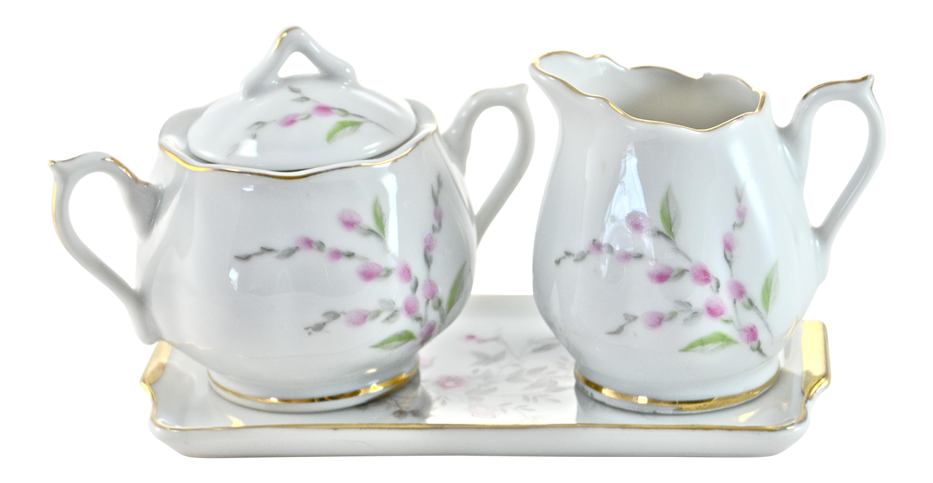 Pink Floral Cream & Sugar Set of 3 Chairish