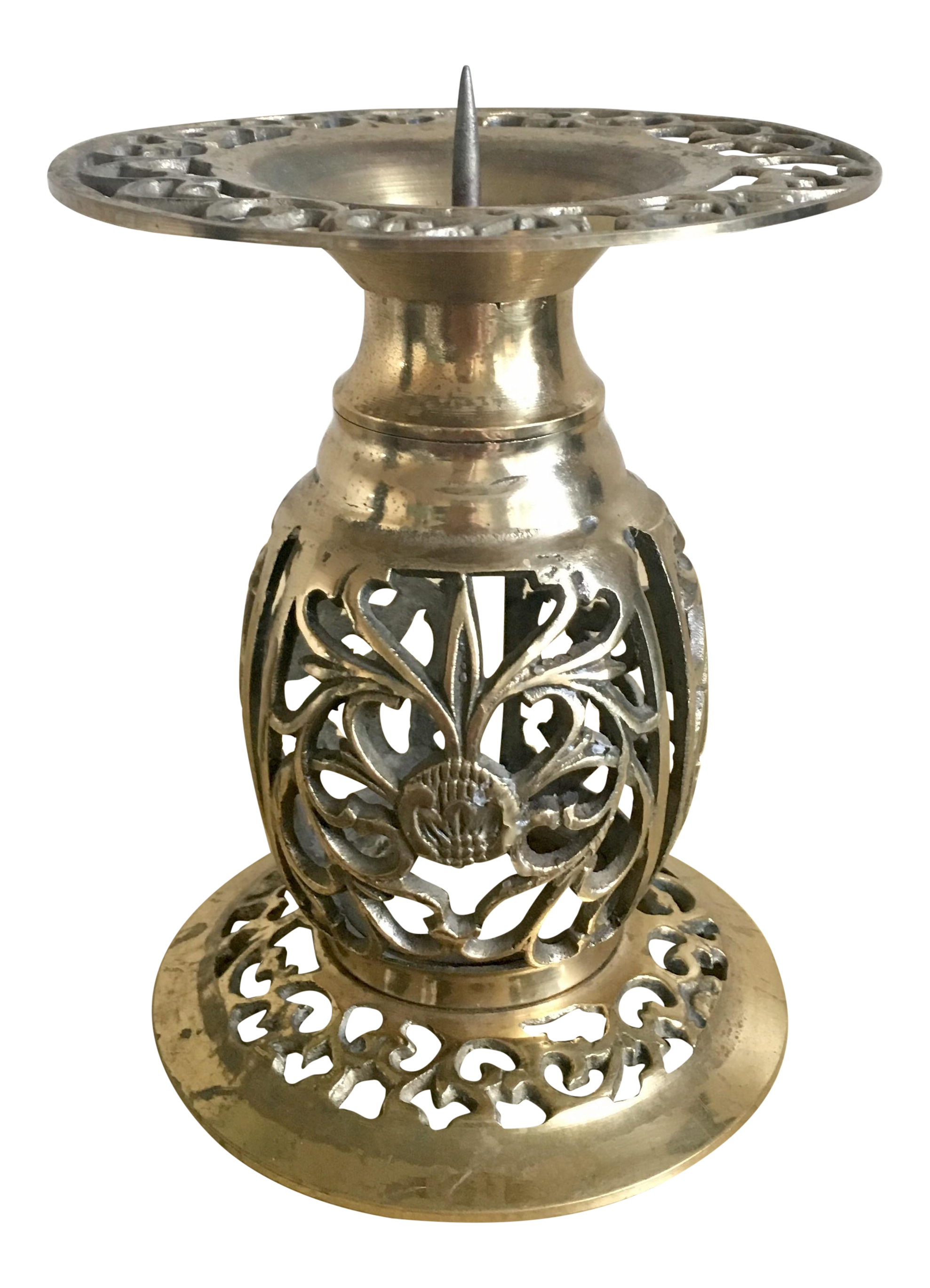 Ornate Brass Pillar Candle Holder Chairish